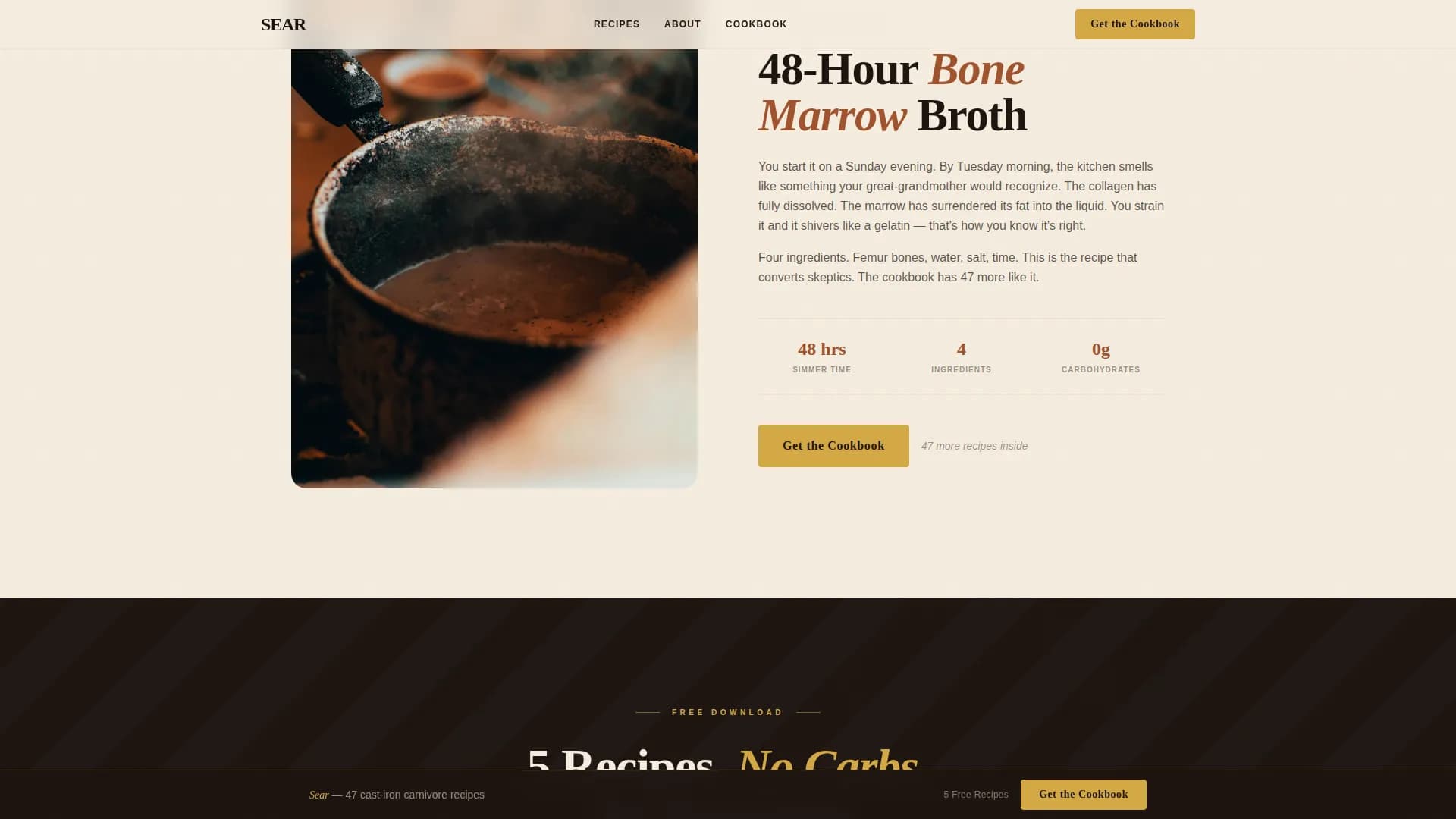 Sear — Warm Carnivore Blog Landing Page Template