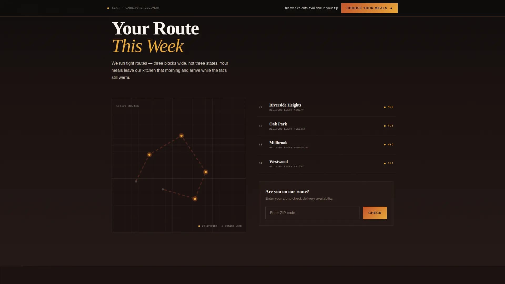 Sear — Primal Meal Delivery Landing Page Template