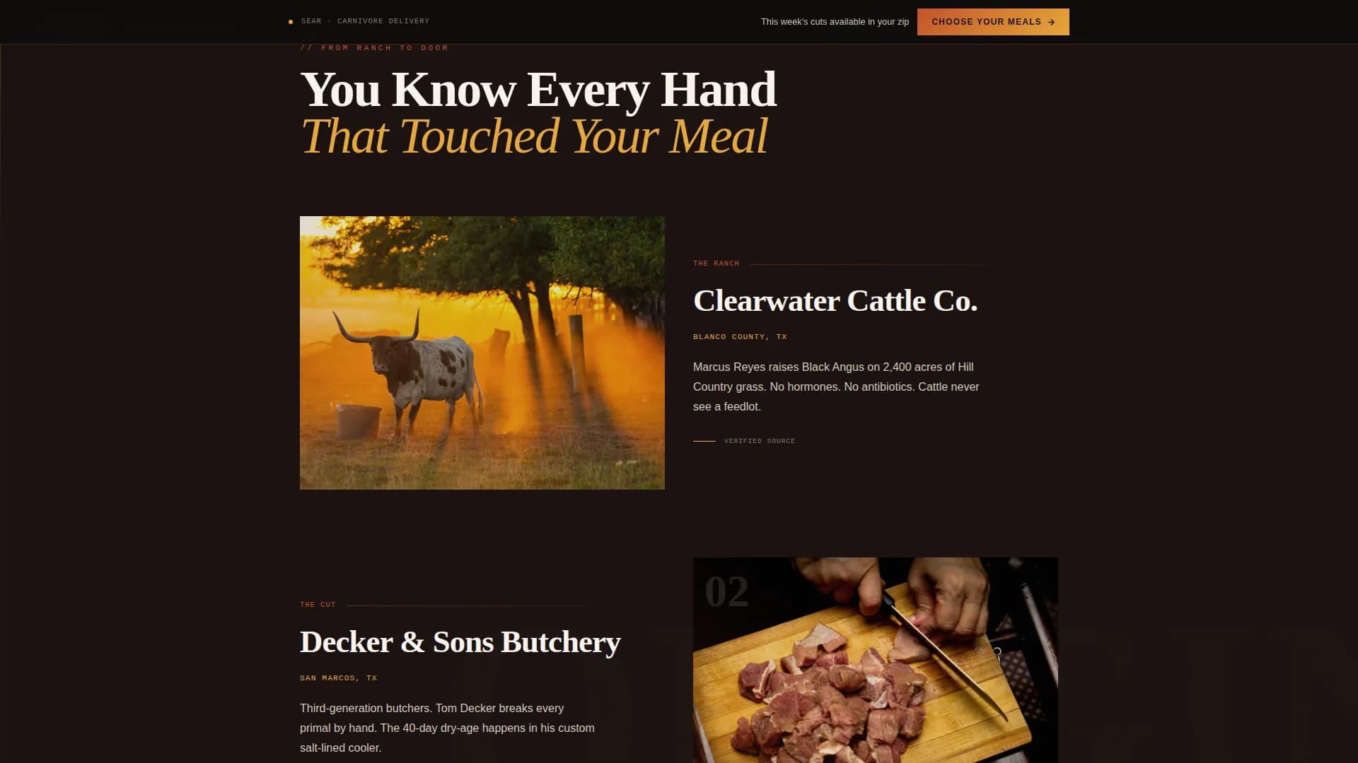 Sear — Primal Meal Delivery Landing Page Template