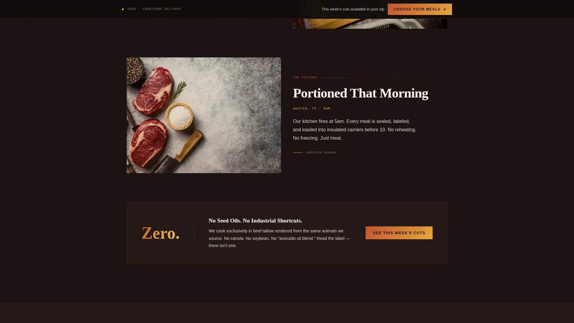 Sear — Primal Meal Delivery Landing Page Template