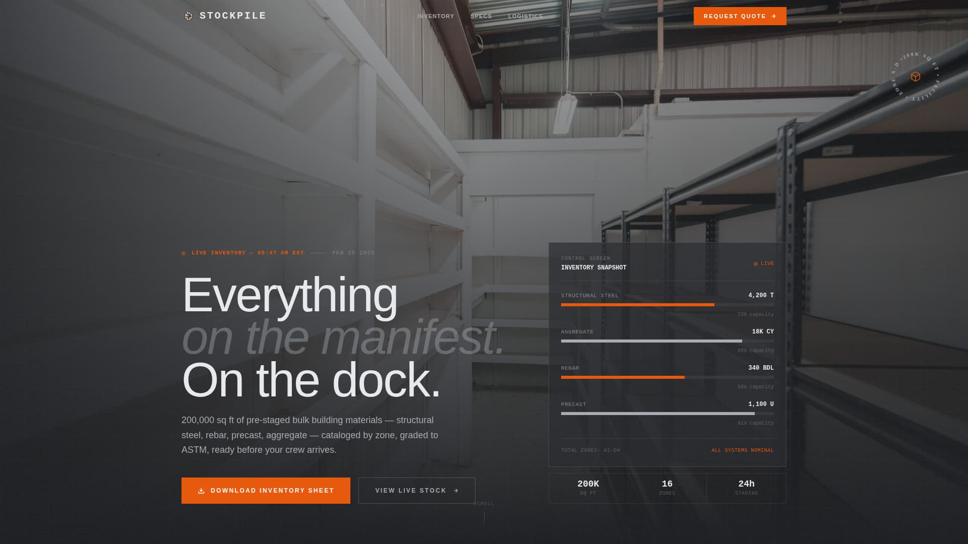 Stockpile - Precision Warehouse Landing Page Template