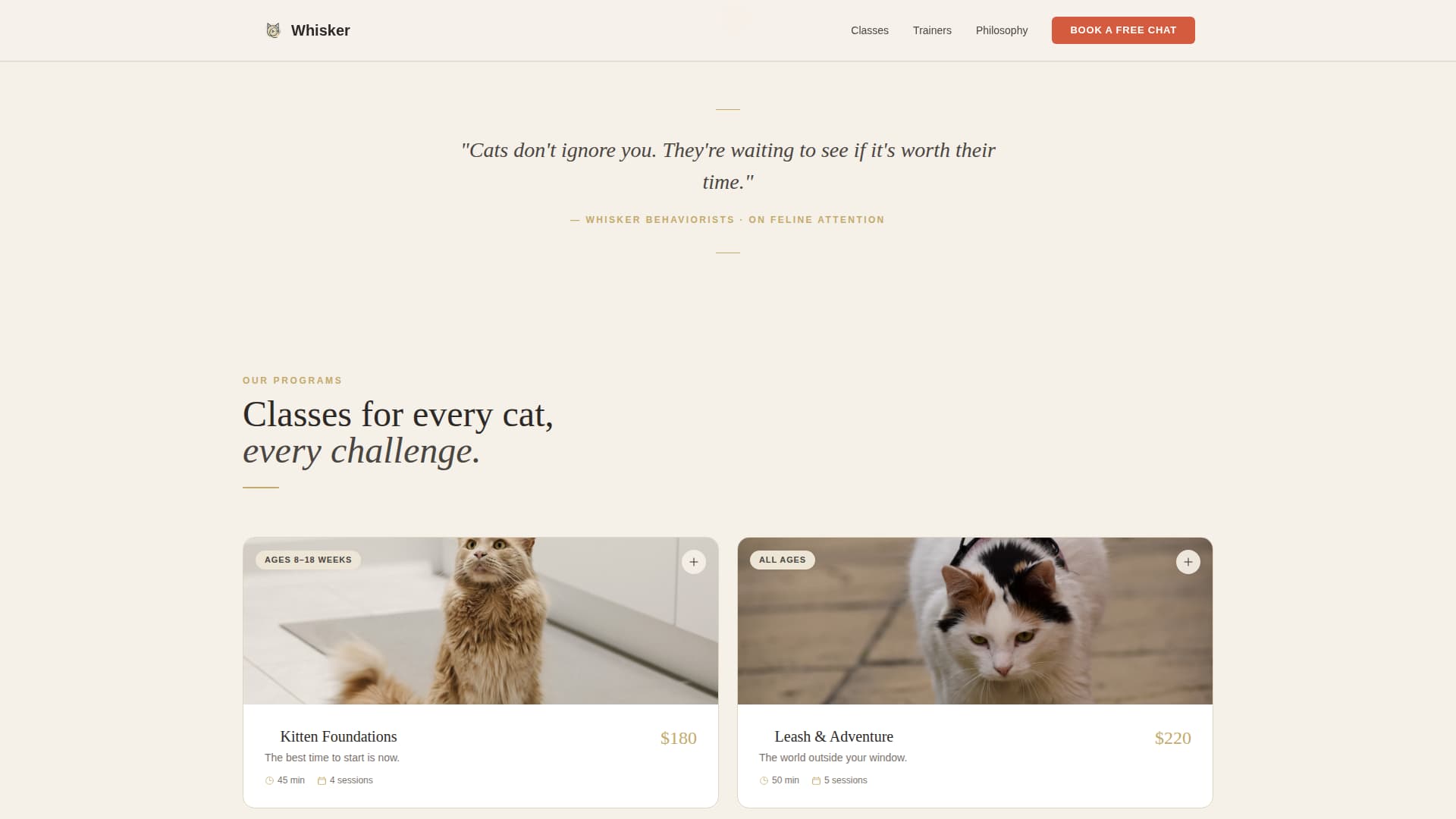 Whisker - Artisan Cattraining Landing Page Template