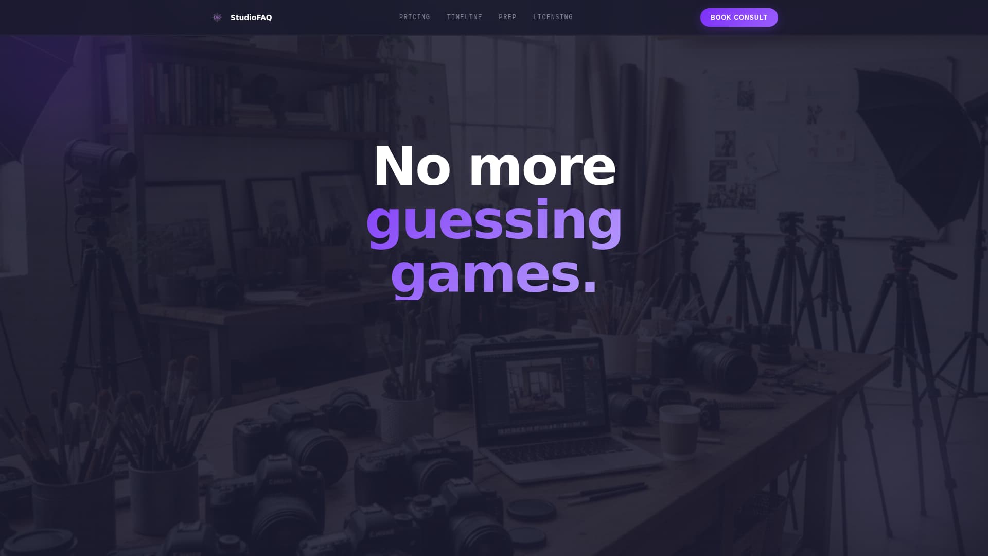Photography Studio FAQ & Client Objection Website Template