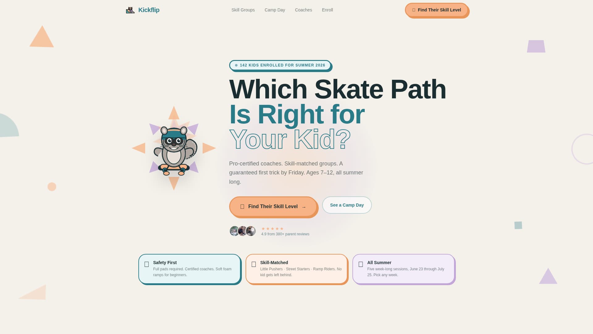 Kickflip — Fun Action Sports Academy Landing Page Template