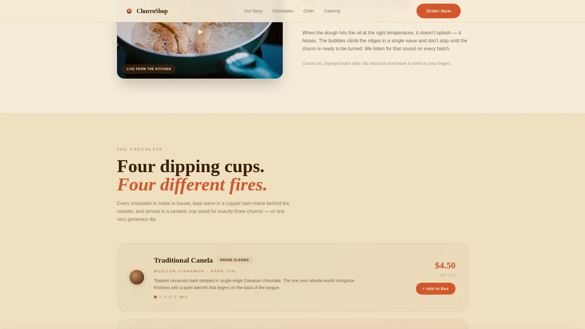 Churro — Signature Chocolate Cafe Landing Page Template