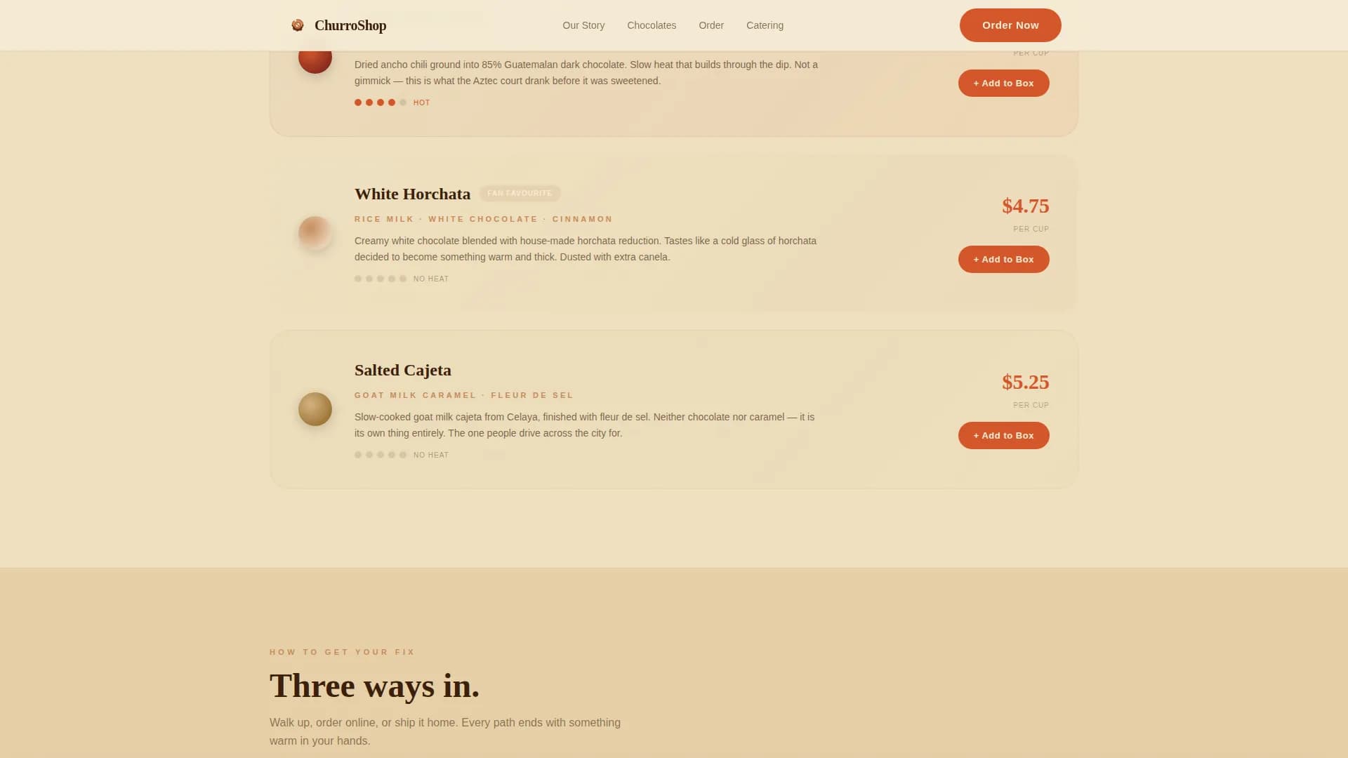 Churro — Signature Chocolate Cafe Landing Page Template