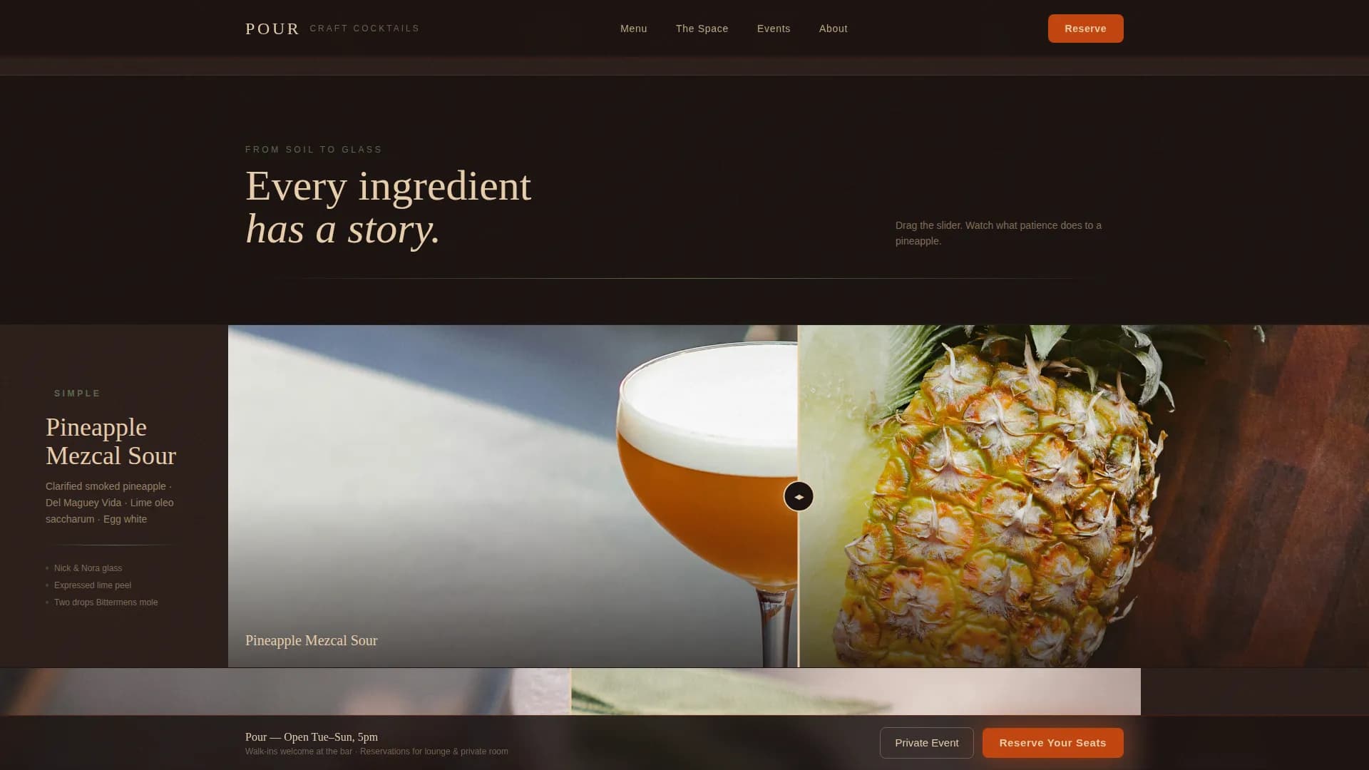 Craft Cocktail Bar Reservation & Tasting Menu Website Template