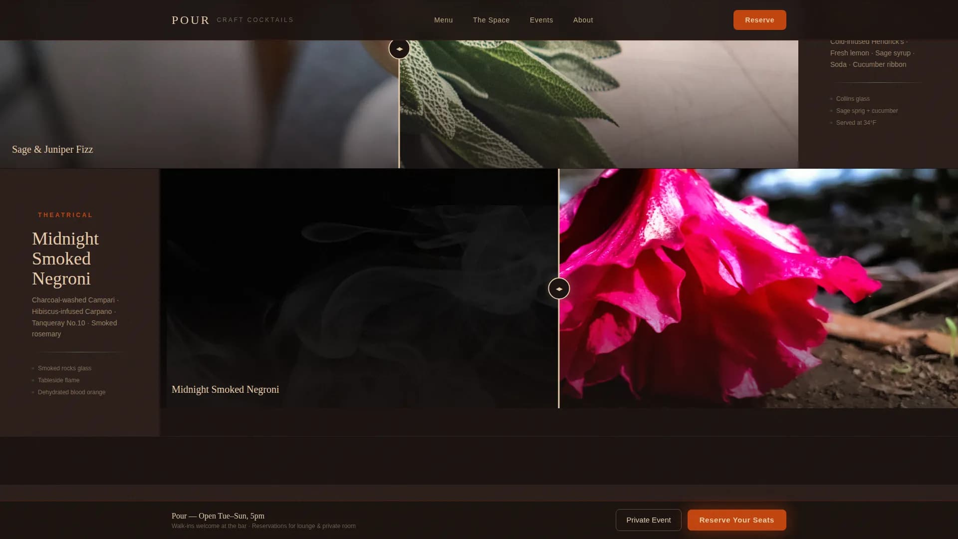 Craft Cocktail Bar Reservation & Tasting Menu Website Template