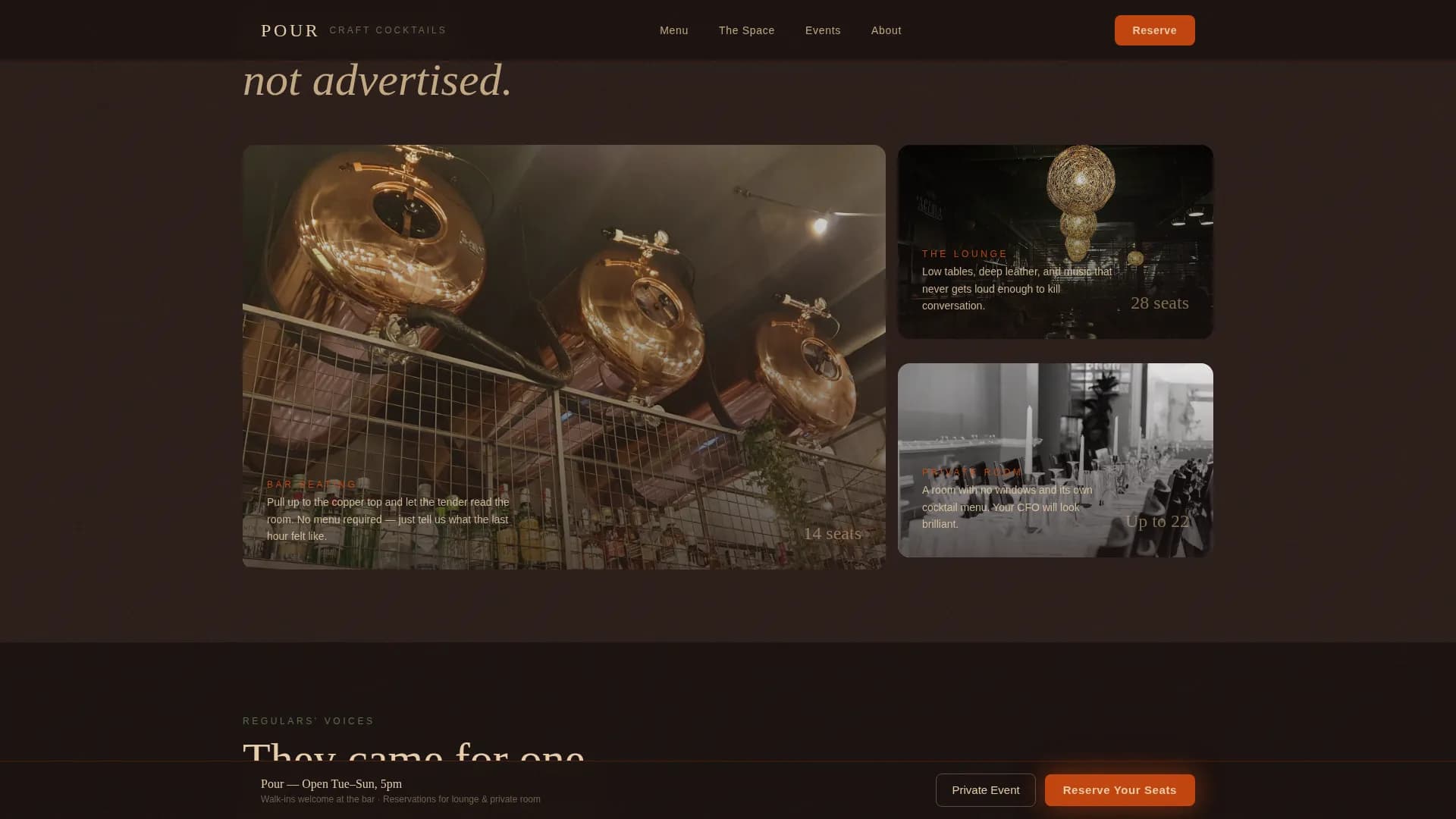 Craft Cocktail Bar Reservation & Tasting Menu Website Template