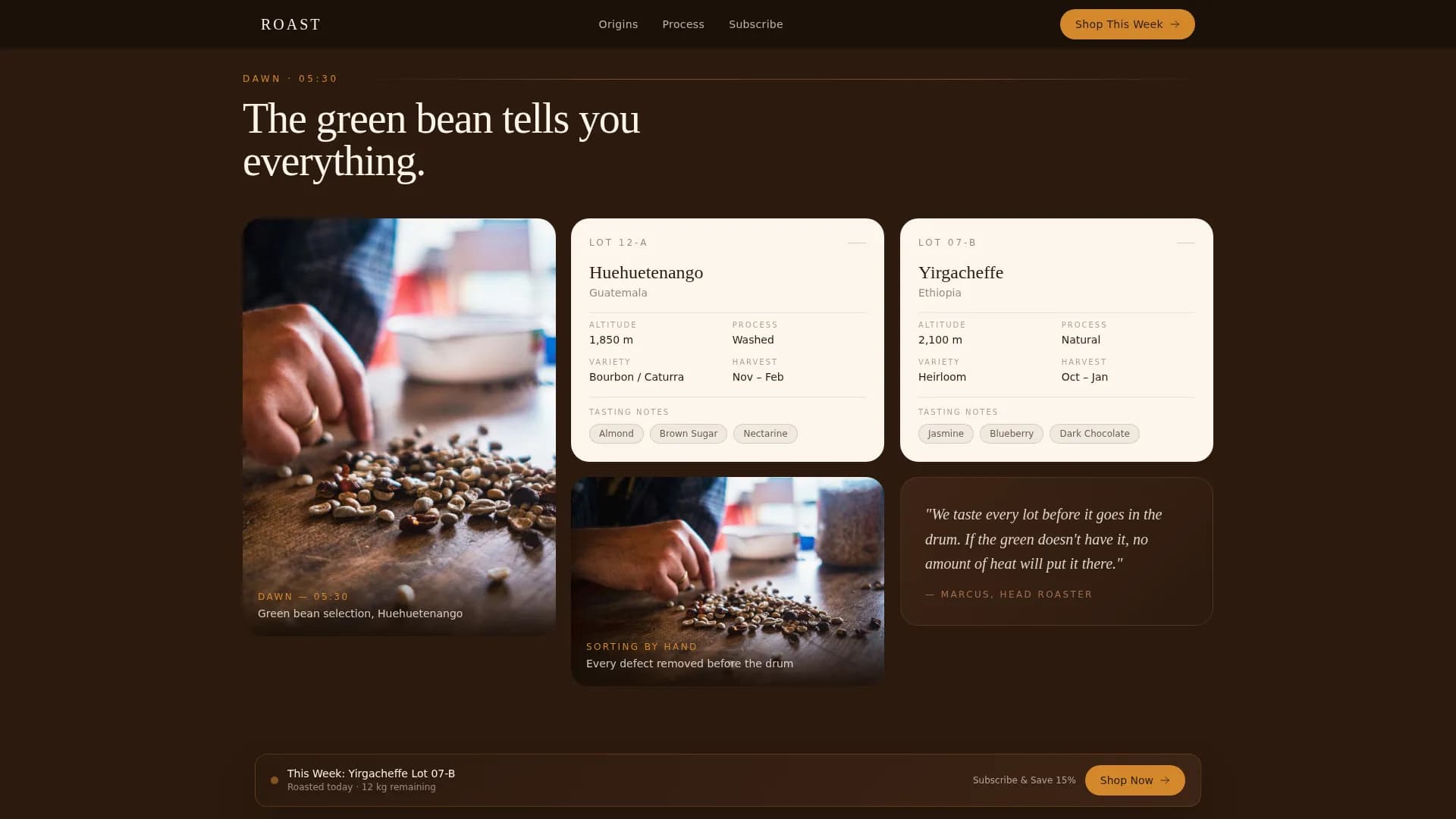 Roast — Specialty Coffee Roaster Landing Page Template