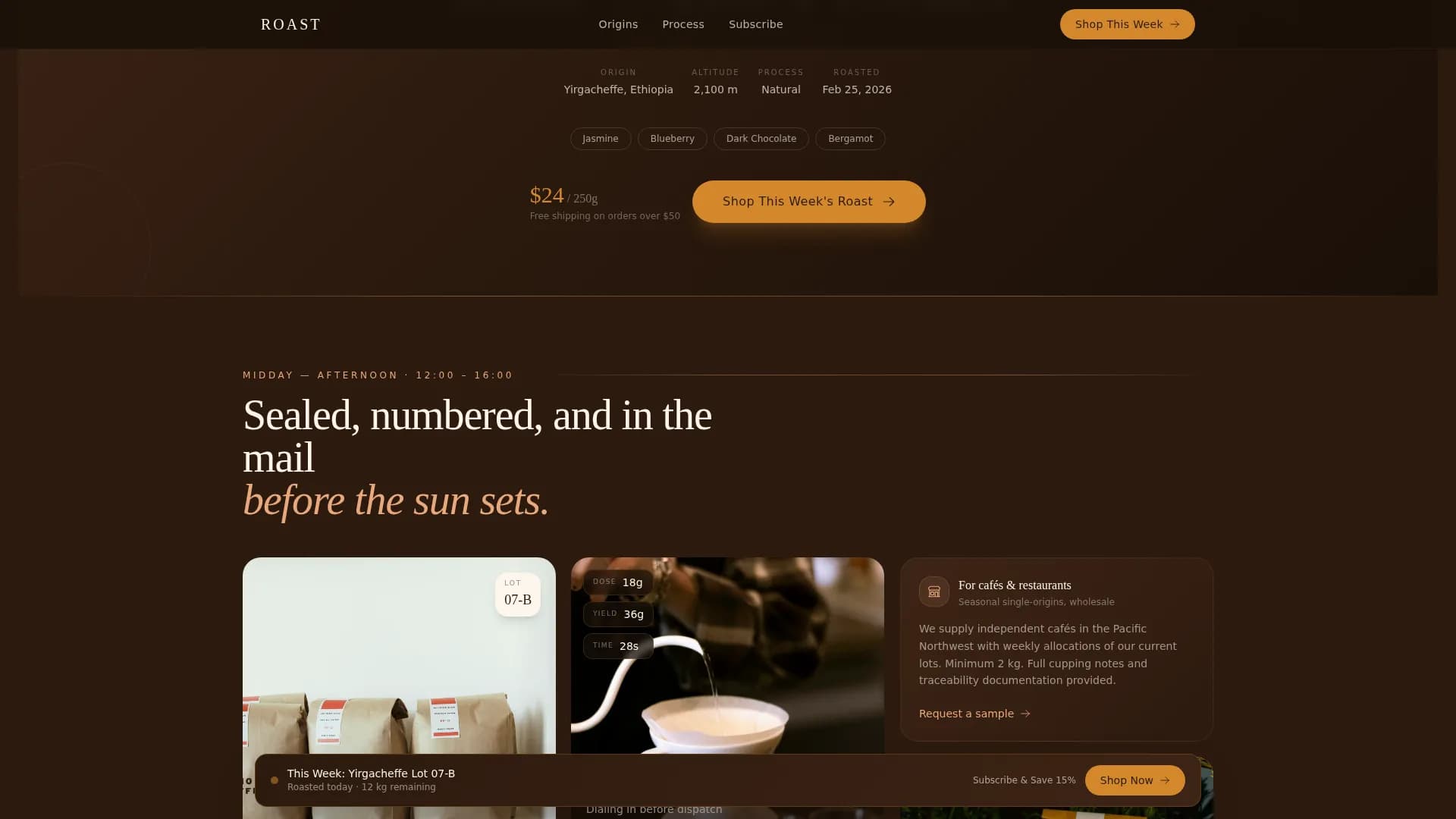 Roast — Specialty Coffee Roaster Landing Page Template