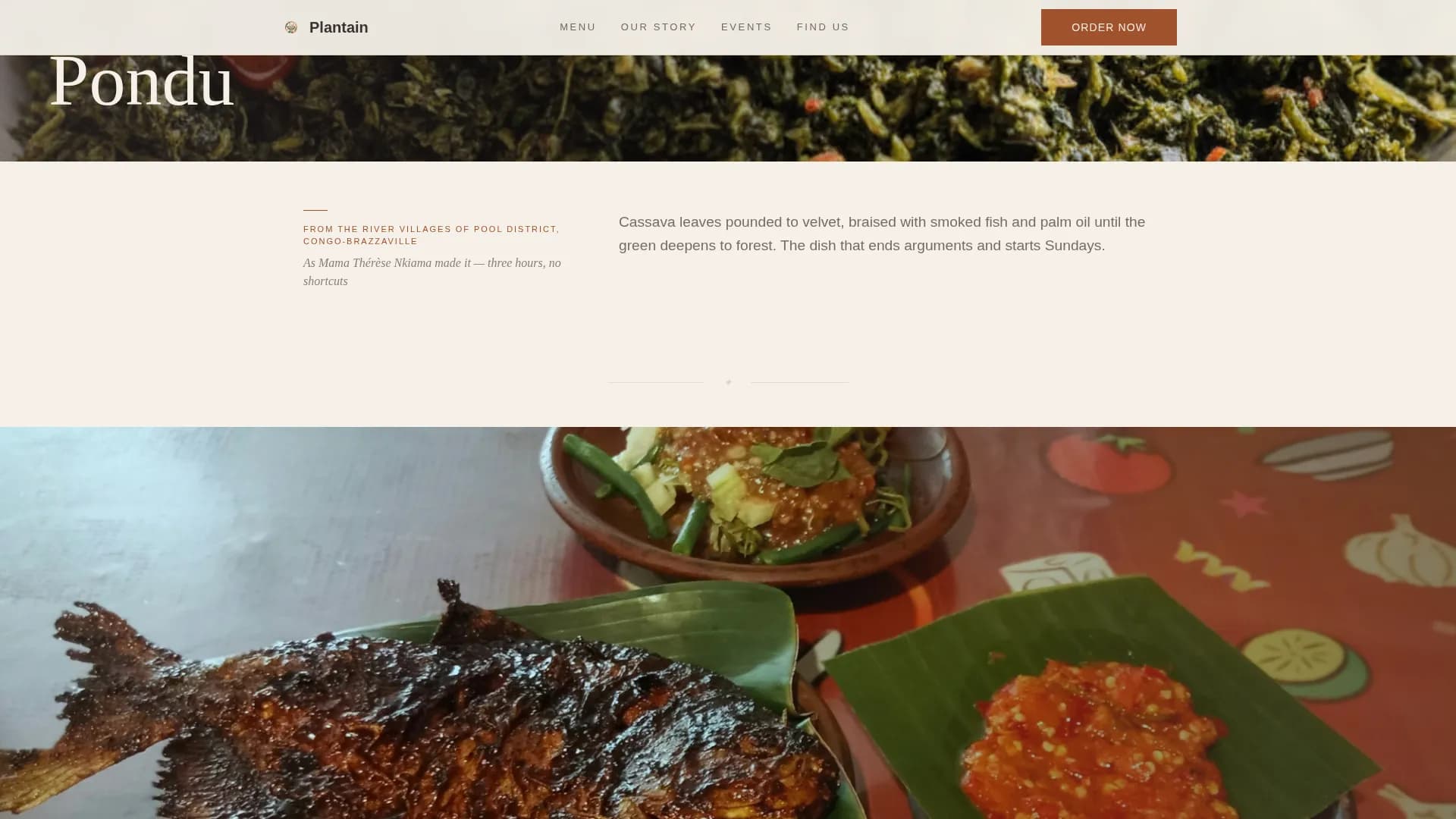 Plantain — Authentic Congolese Catering Landing Page Template