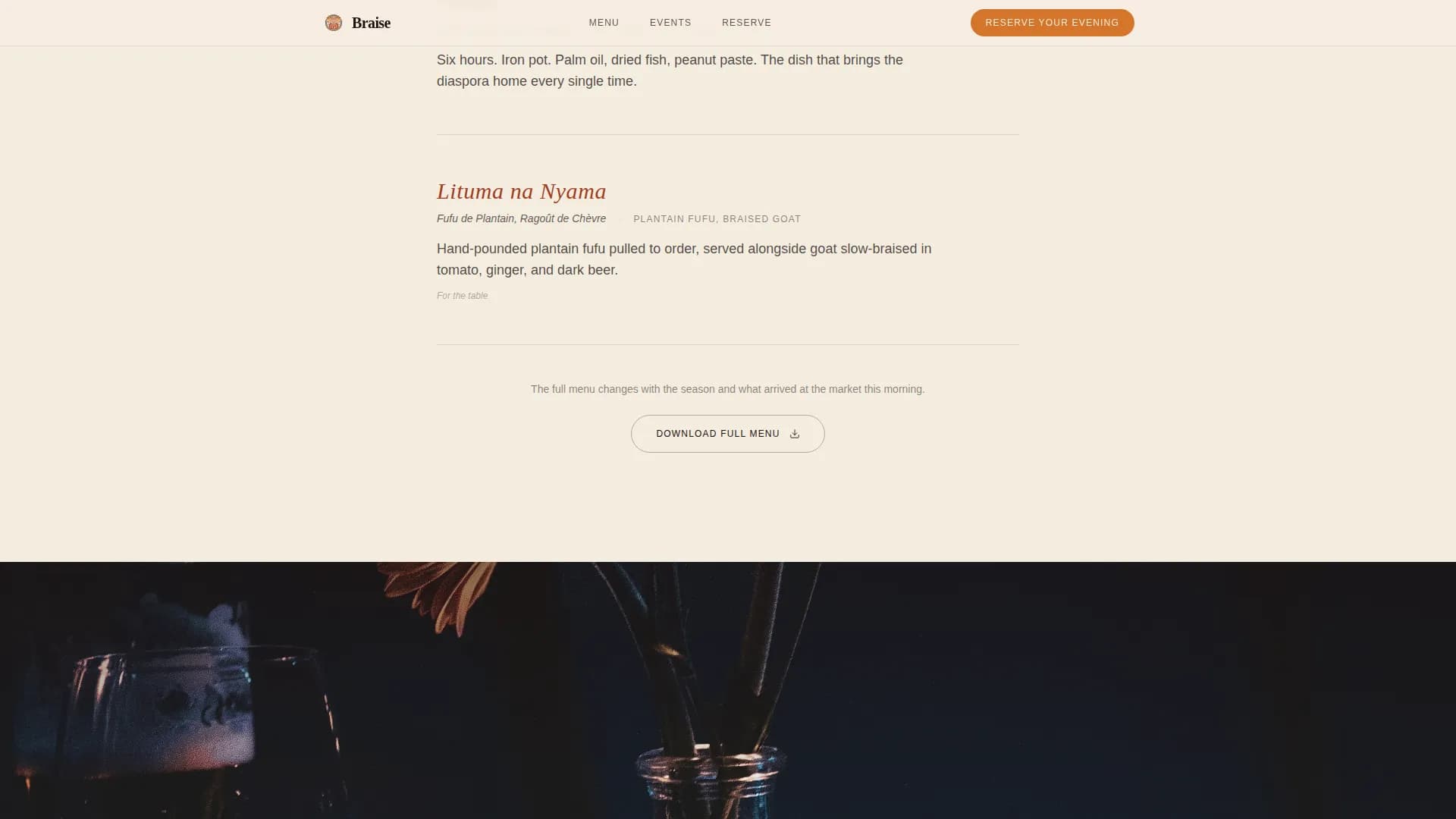 Braise — Upscale Congolese Dining Landing Page Template