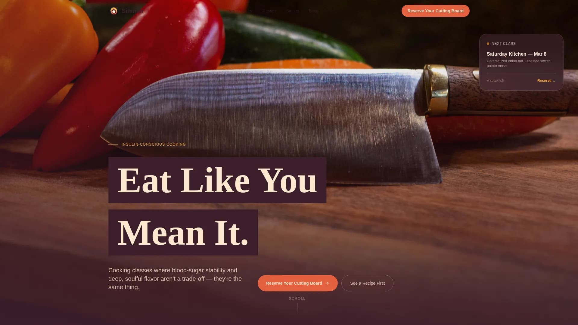 Simmer — Diabetic-Friendly Cooking Landing Page Template