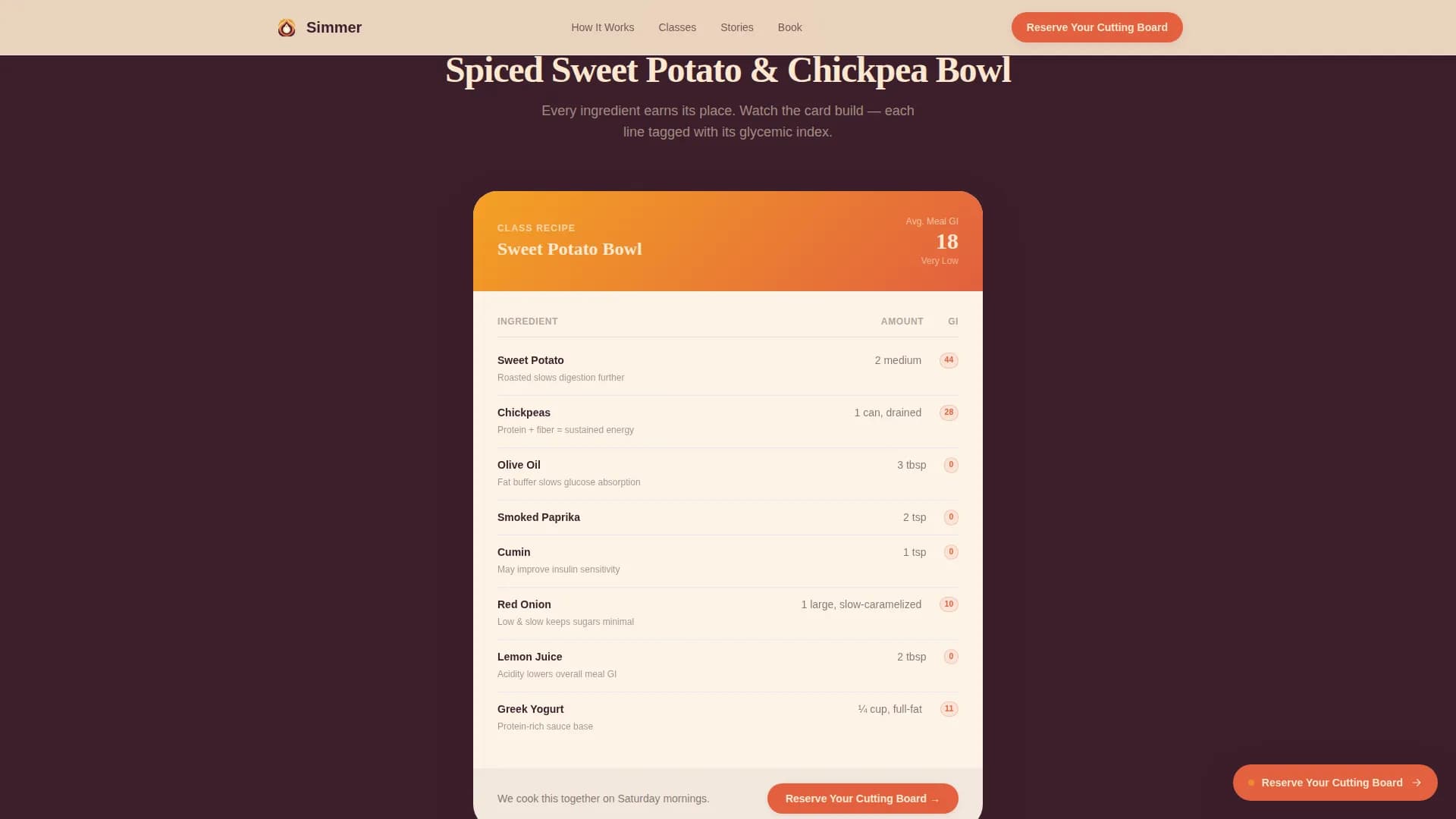Simmer — Diabetic-Friendly Cooking Landing Page Template