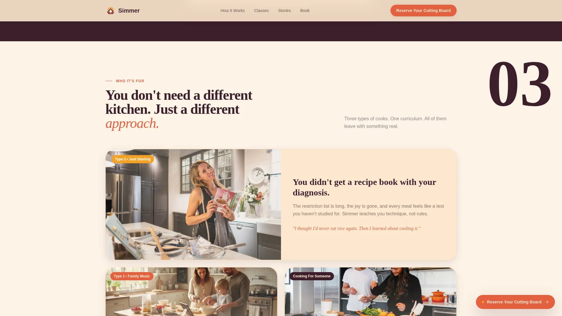 Simmer — Diabetic-Friendly Cooking Landing Page Template