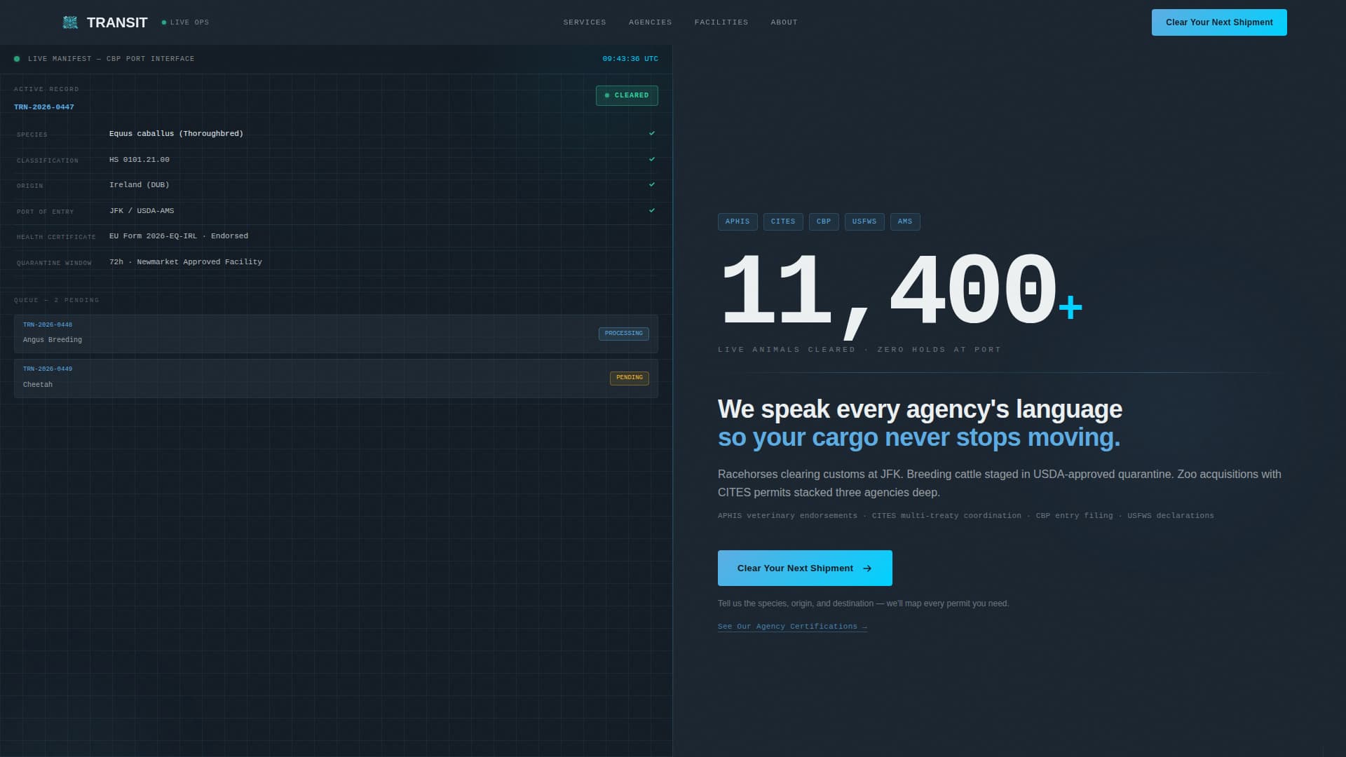 Transit - Precision Animallogistics Landing Page Template