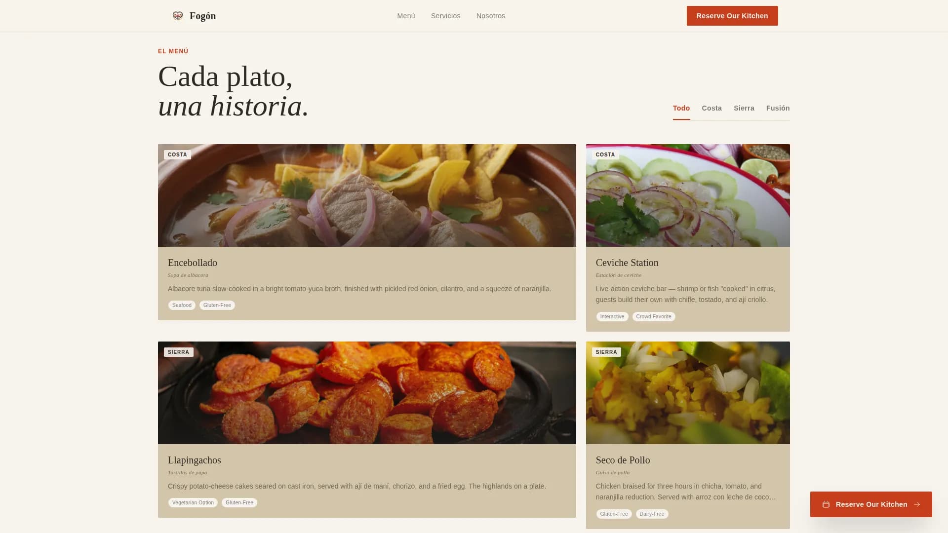 Fogn - Authentic Ecuadorian Catering Landing Page Template