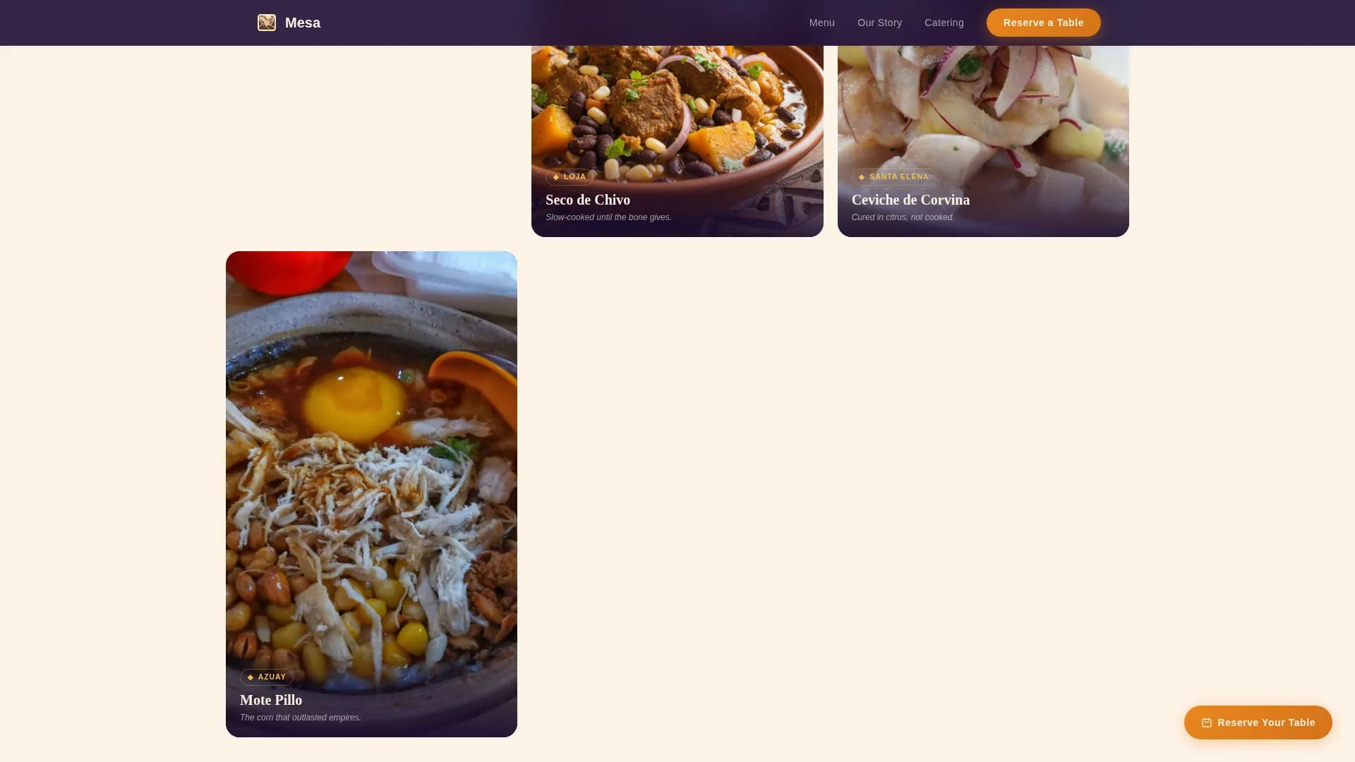 Mesa - Agrarian Ecuadorian Restaurant Landing Page Template