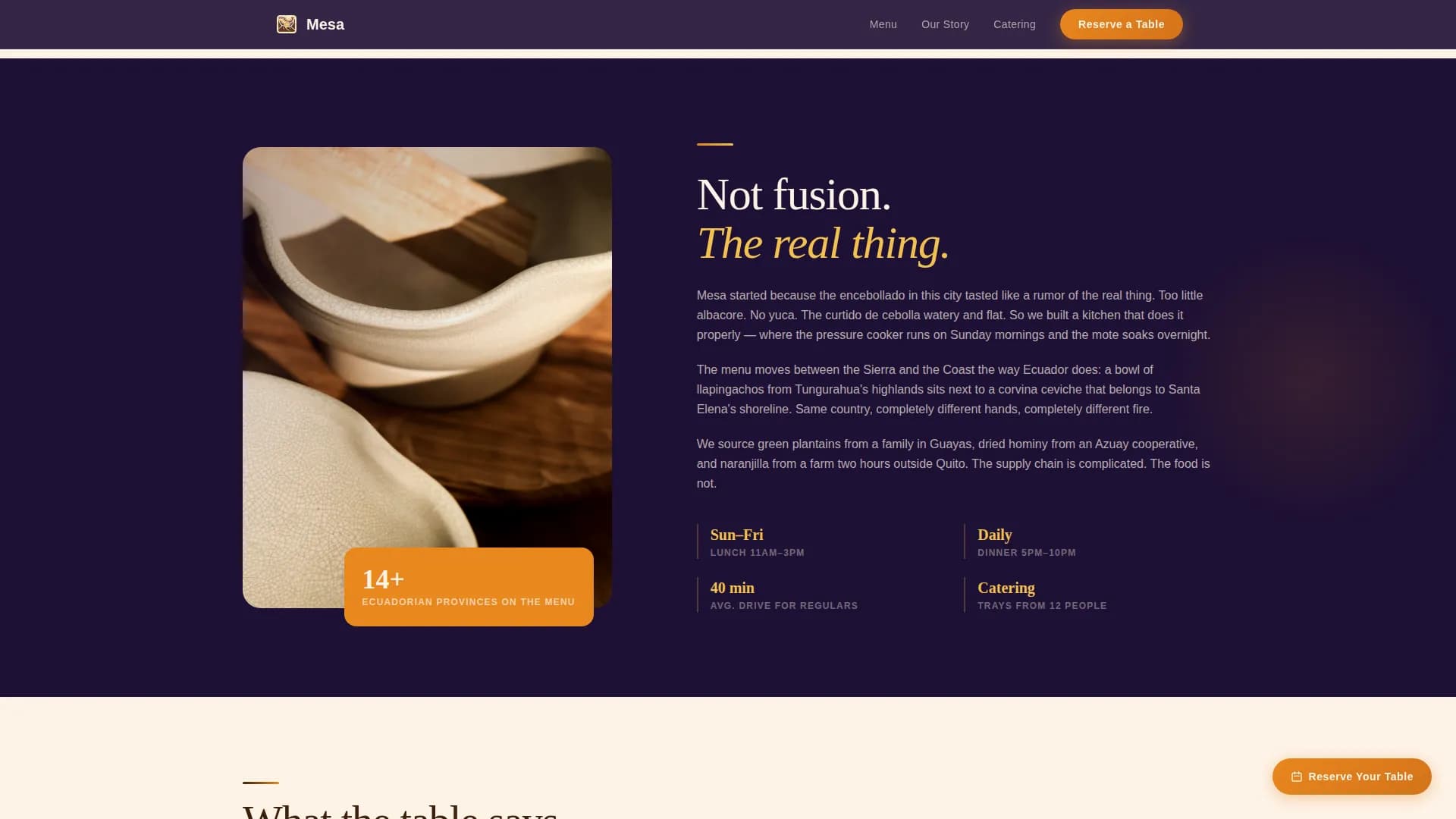 Mesa - Agrarian Ecuadorian Restaurant Landing Page Template