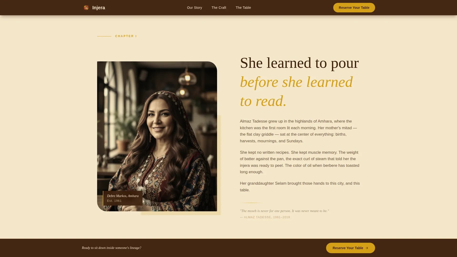 Injera — Ethiopian Dining Landing Page Template