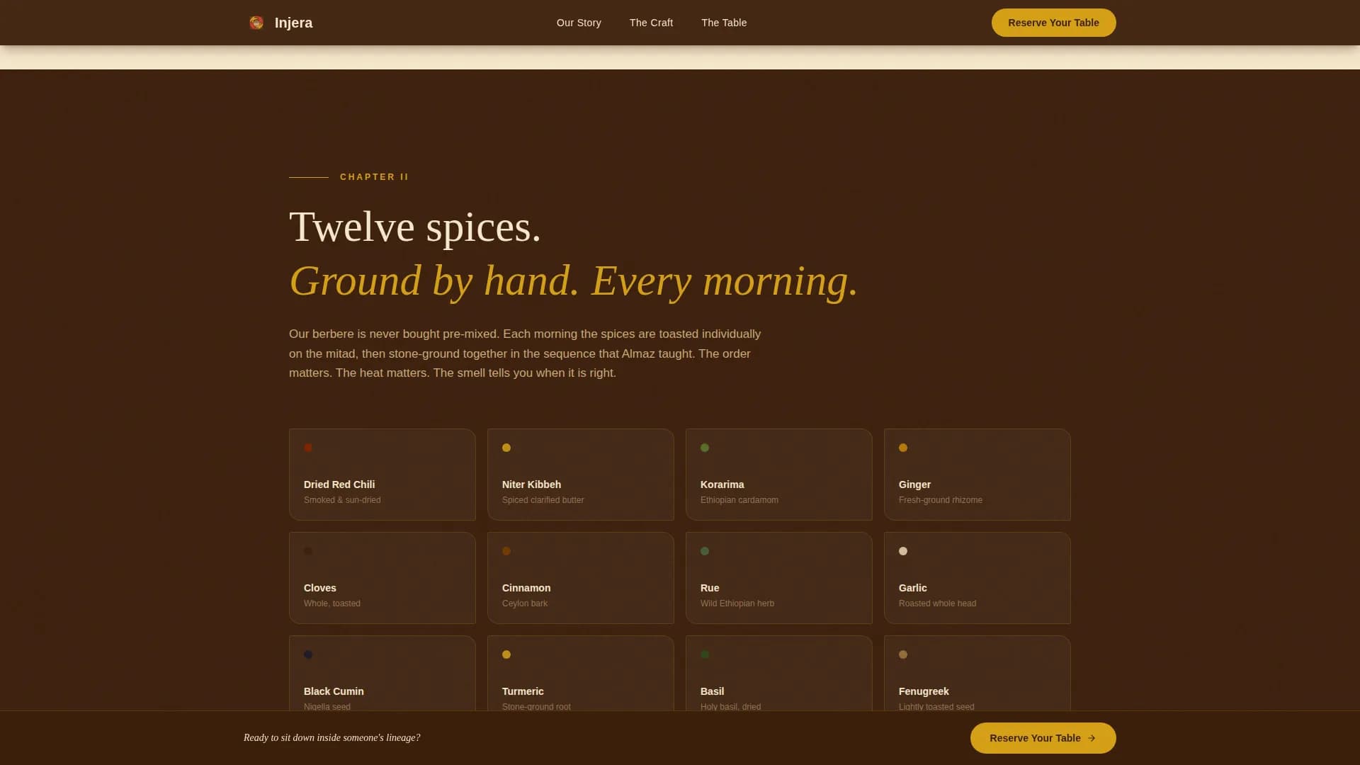 Injera — Ethiopian Dining Landing Page Template