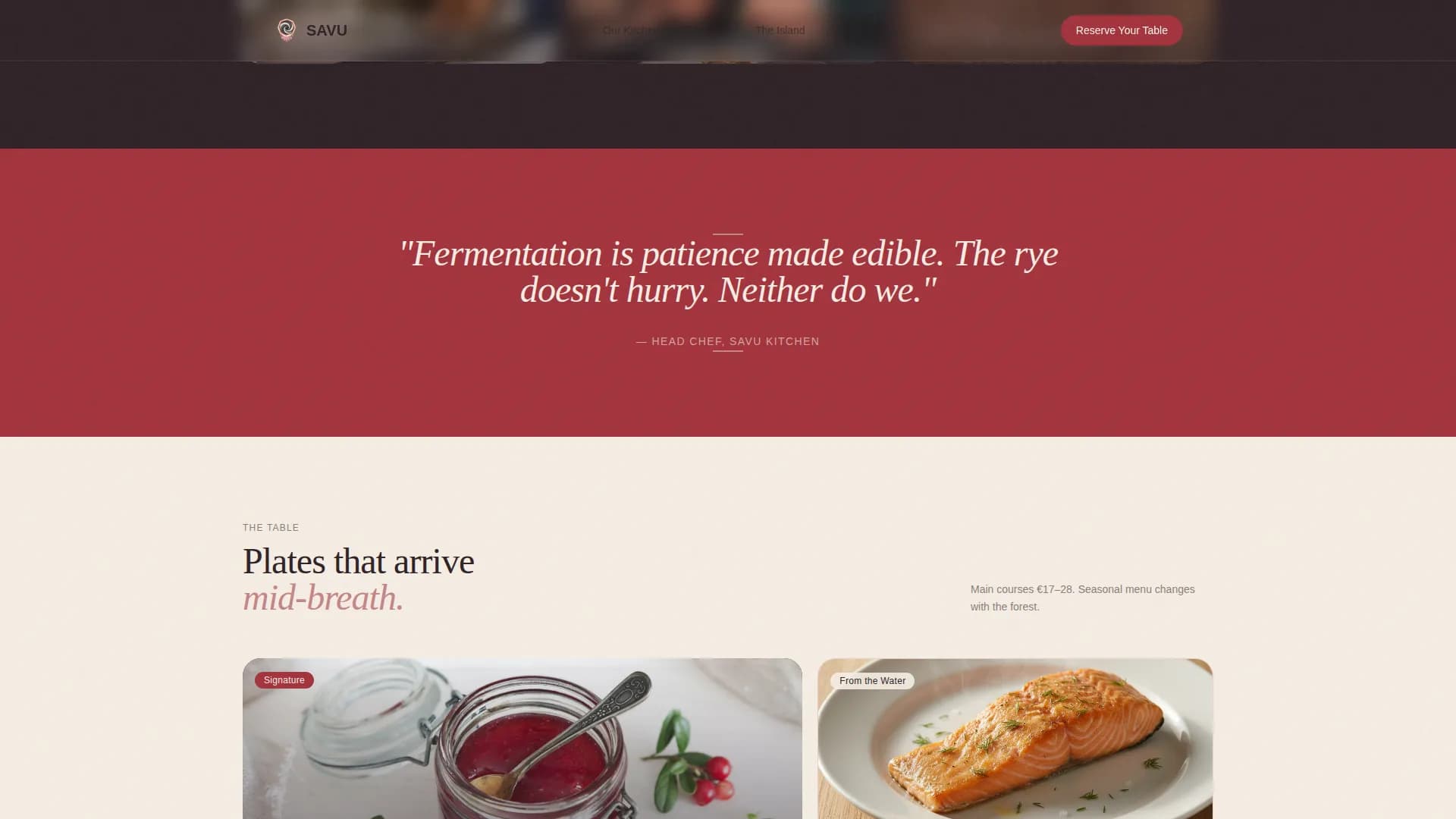 Savu — Artisan Nordic Restaurant Landing Page Template