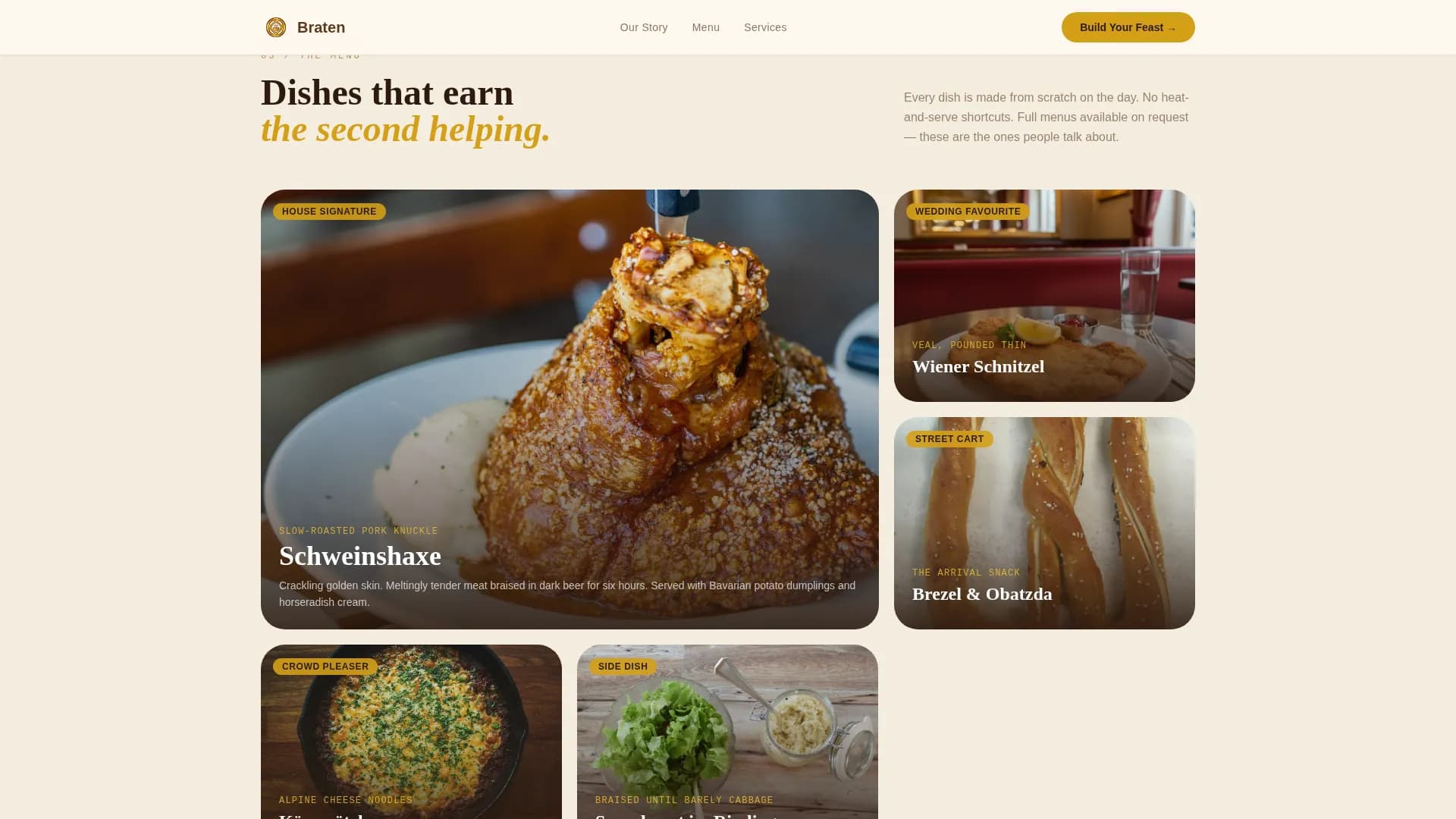 Braten — Artisan German Catering Landing Page Template