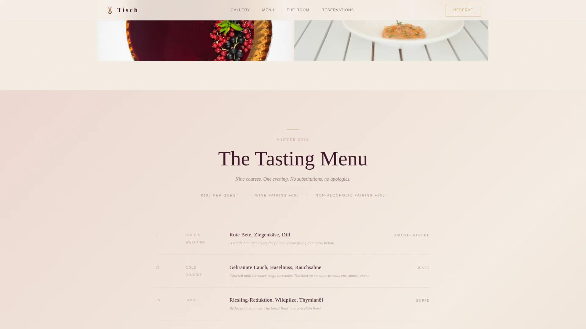 Tisch — Luxe German Dining Landing Page Template