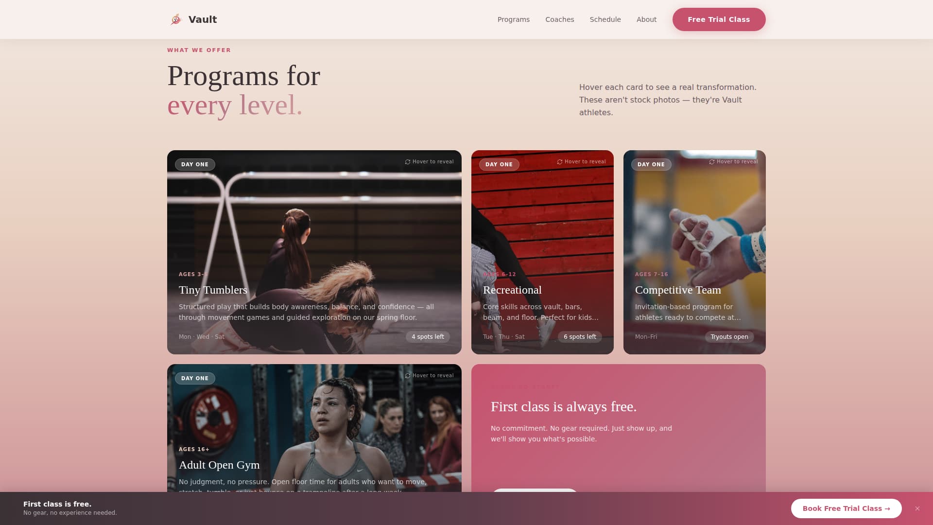 Gymnastics Fitness Booking Website Template