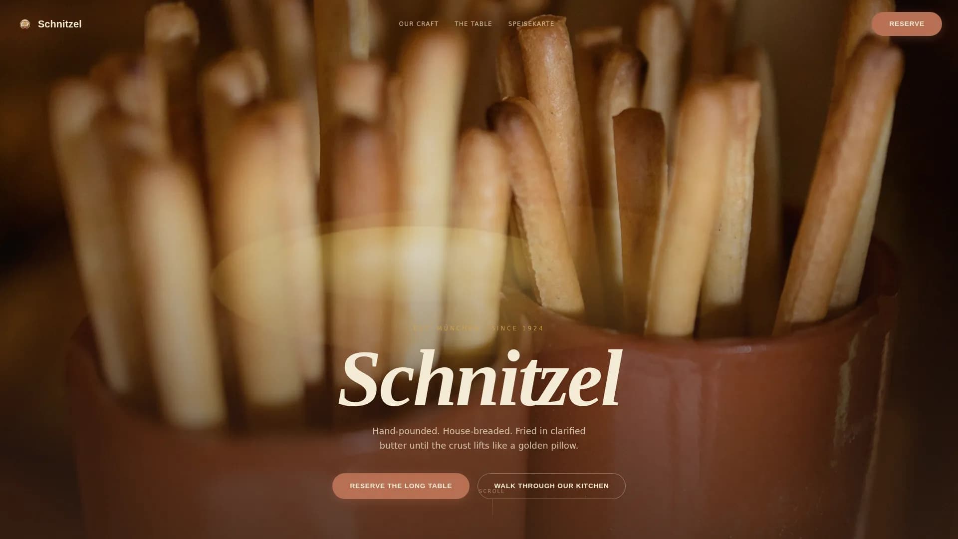 Schnitzel - Agrarian Heritage Dining Landing Page Template