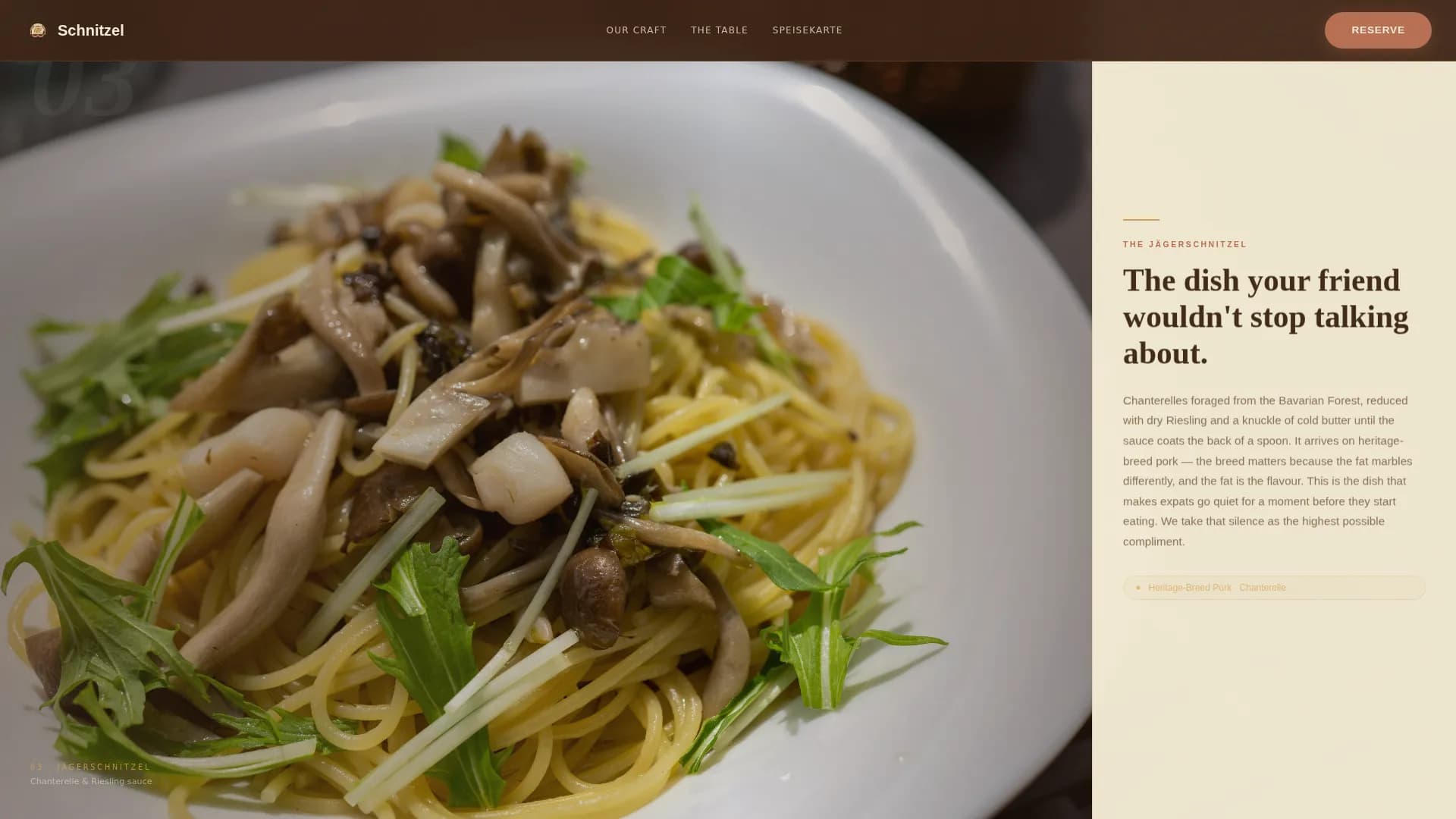 Schnitzel - Agrarian Heritage Dining Landing Page Template