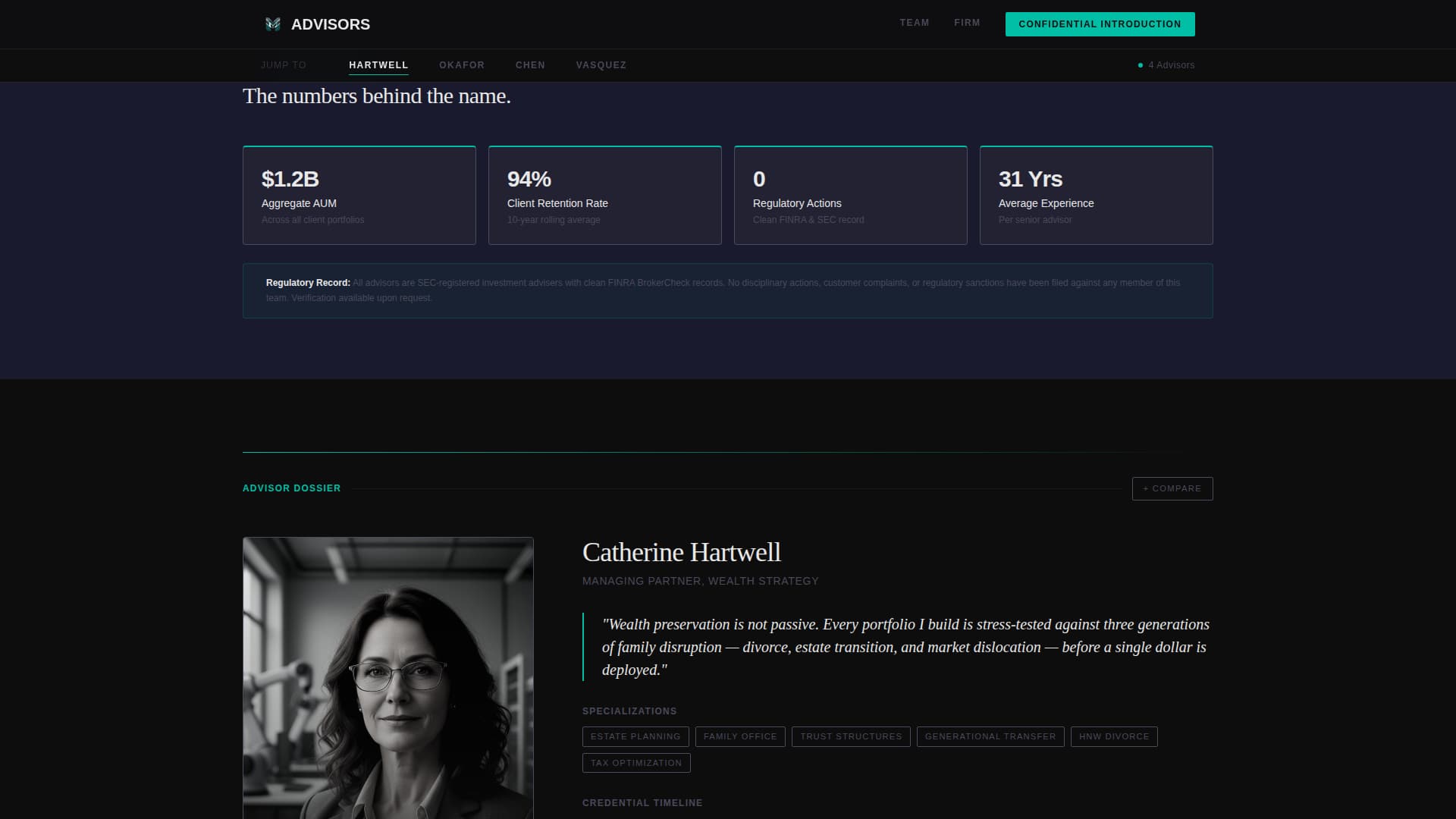 High-Net-Worth Financial Advisor Team Profile Website Template