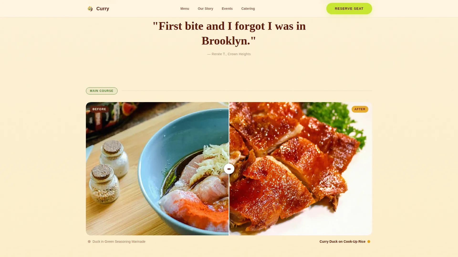 Spice — Reserve Guyanese Dining Landing Page Template