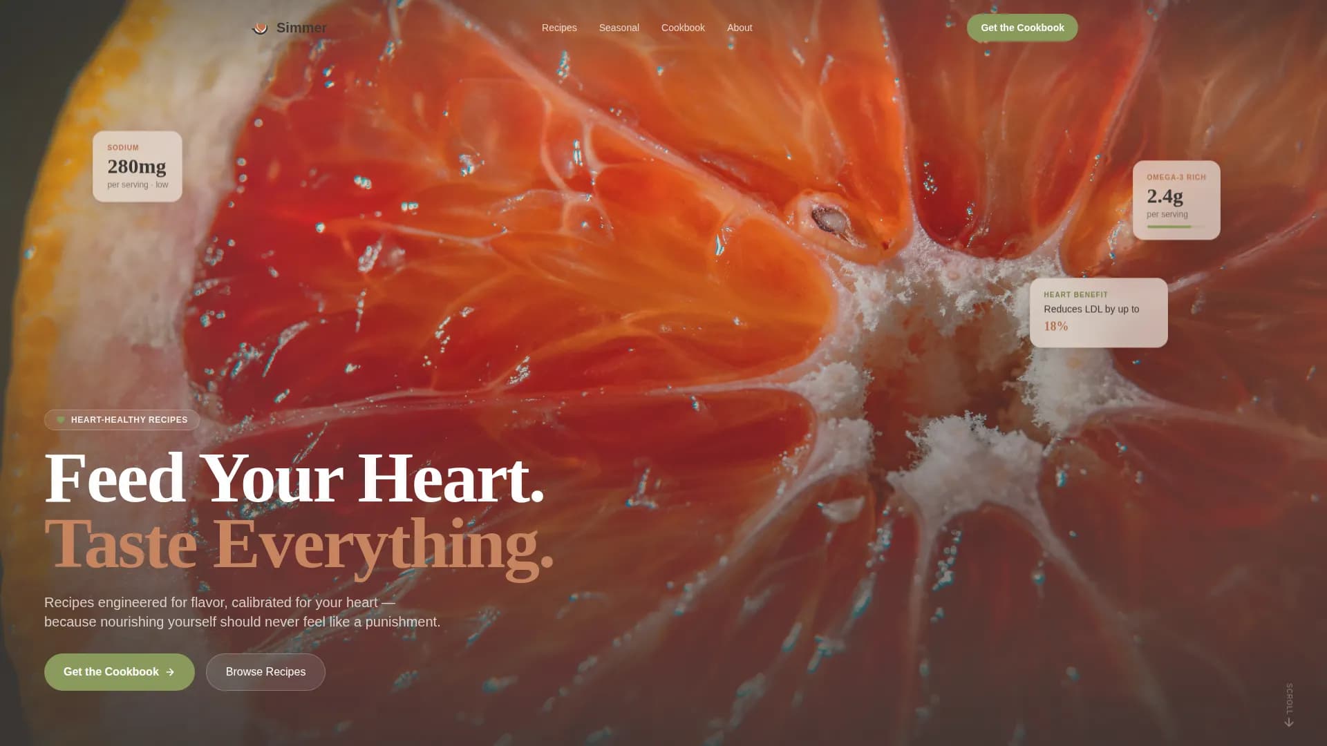 Simmer — Smart Nutrition Recipes Landing Page Template