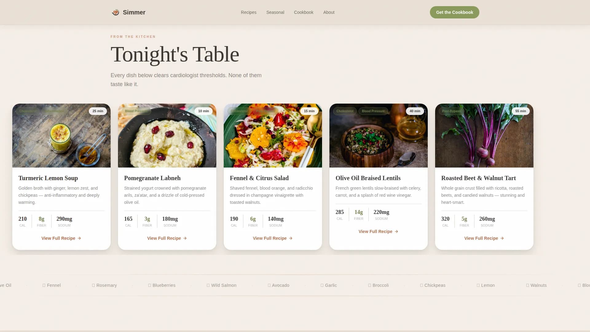 Simmer — Smart Nutrition Recipes Landing Page Template