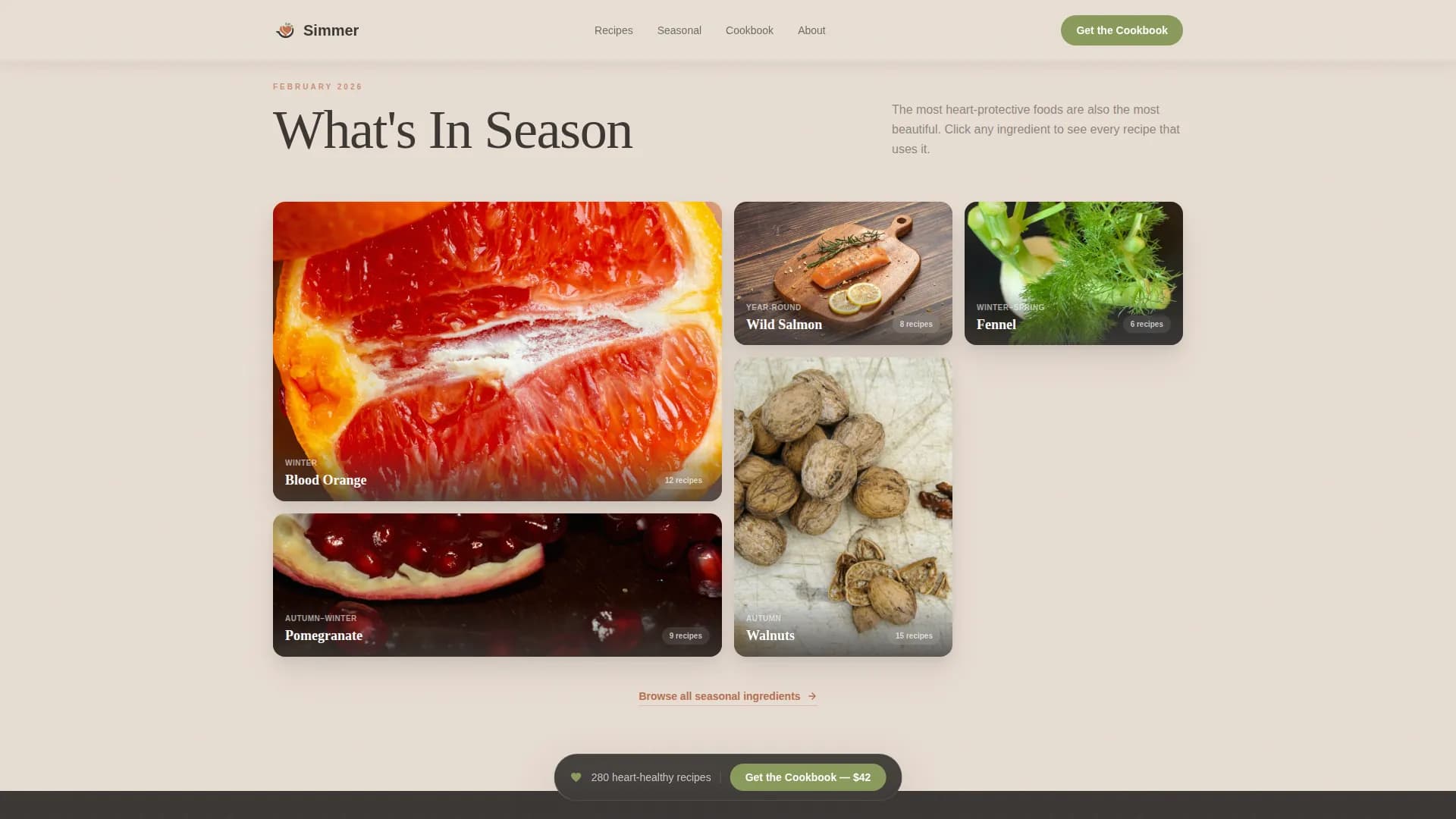 Simmer — Smart Nutrition Recipes Landing Page Template