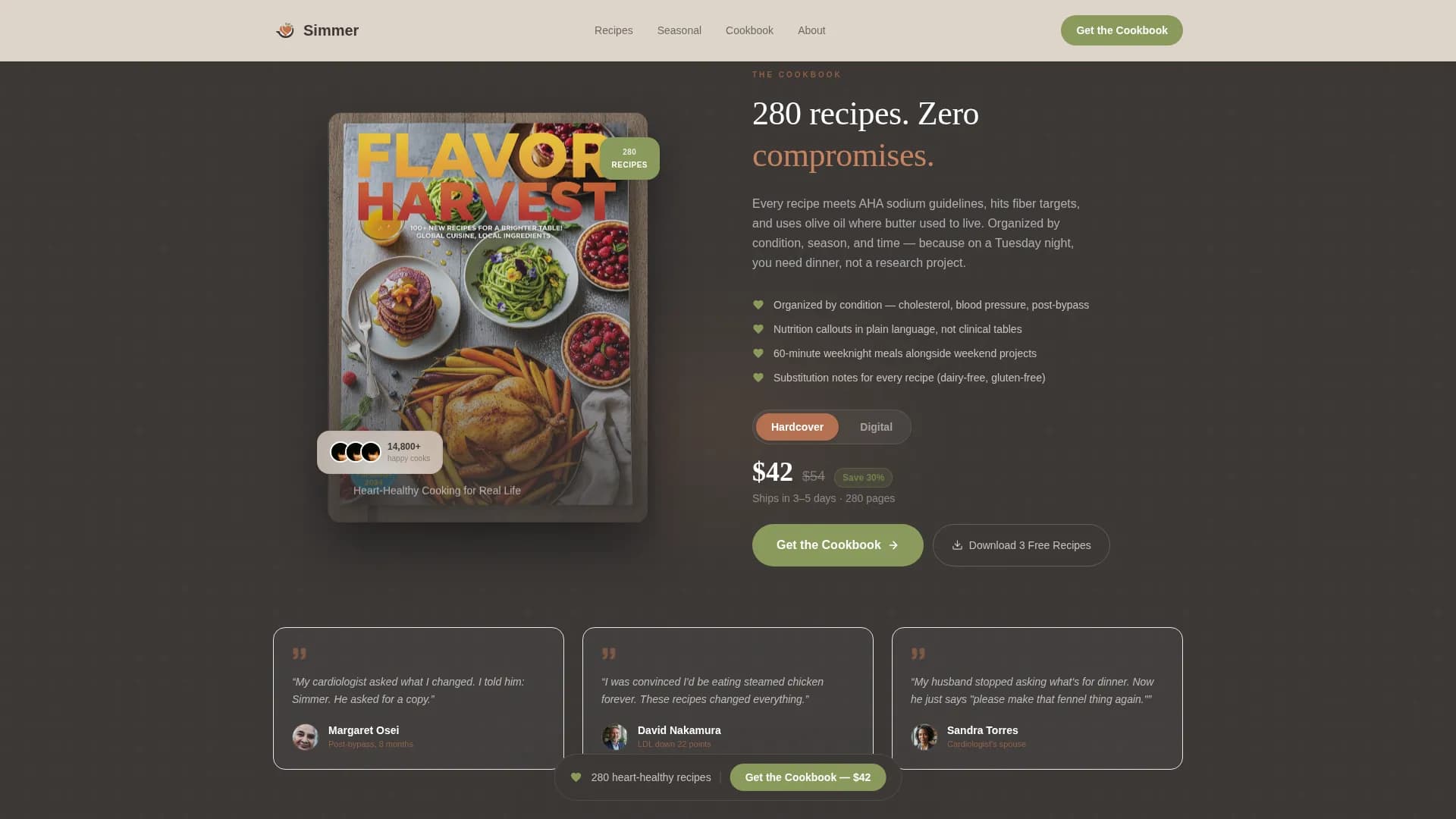 Simmer — Smart Nutrition Recipes Landing Page Template