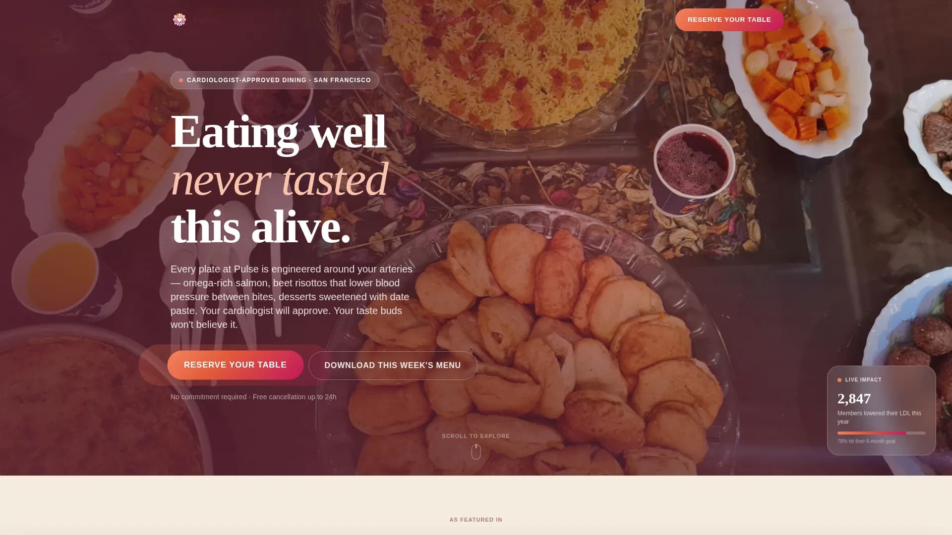 Pulse — Wellness Restaurant Nutrition Landing Page Template