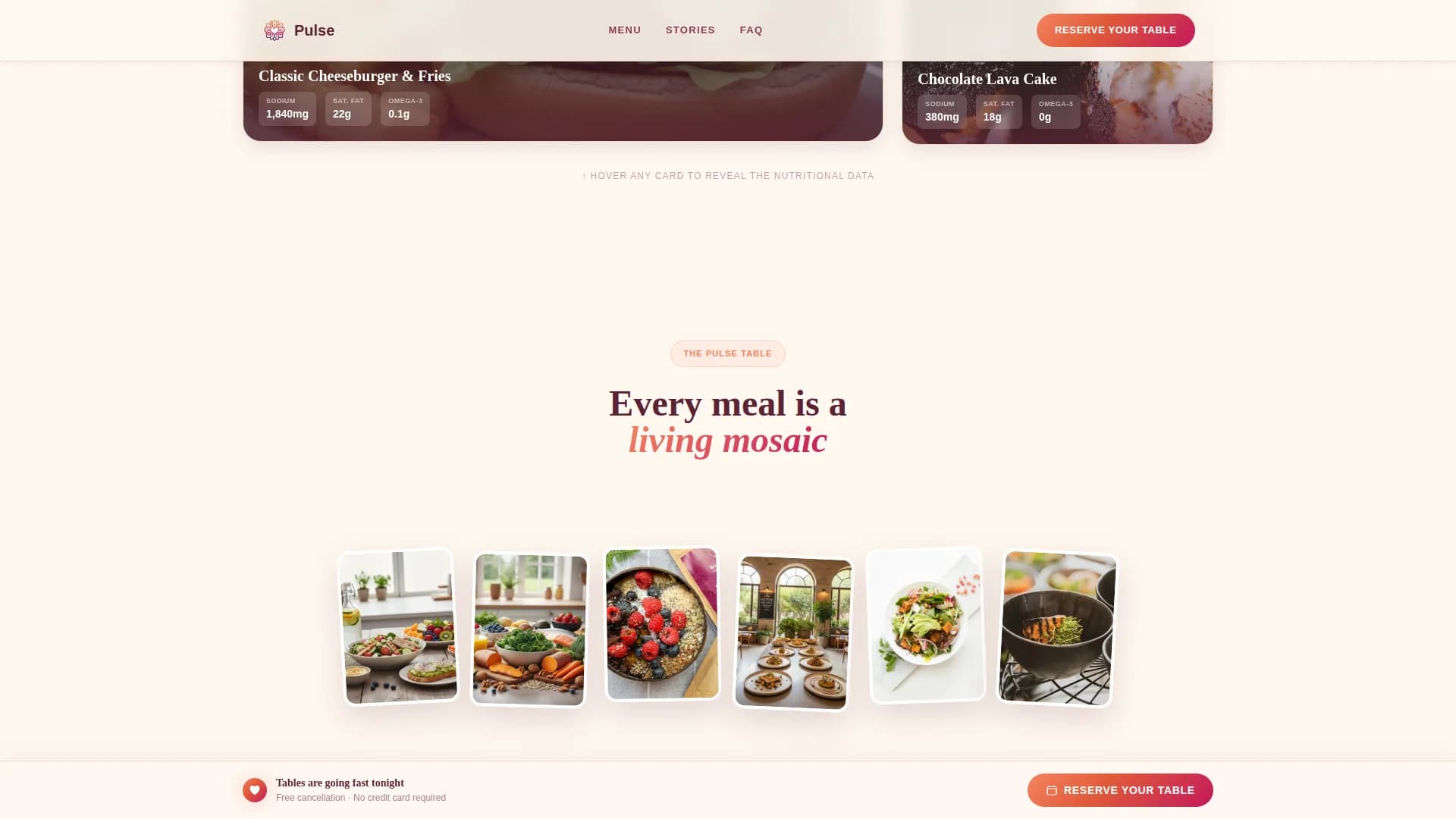 Pulse — Wellness Restaurant Nutrition Landing Page Template
