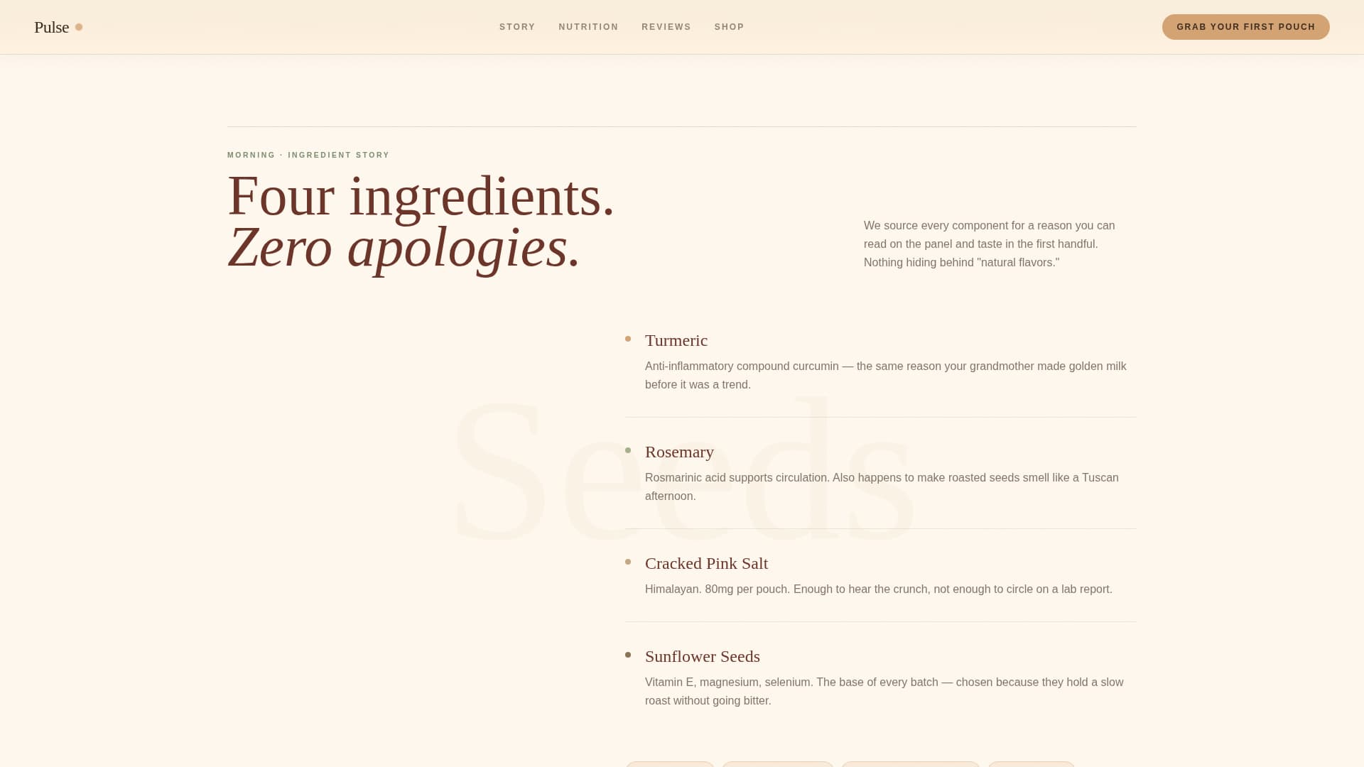 Pulse - Wholesome Snack Landing Page Template