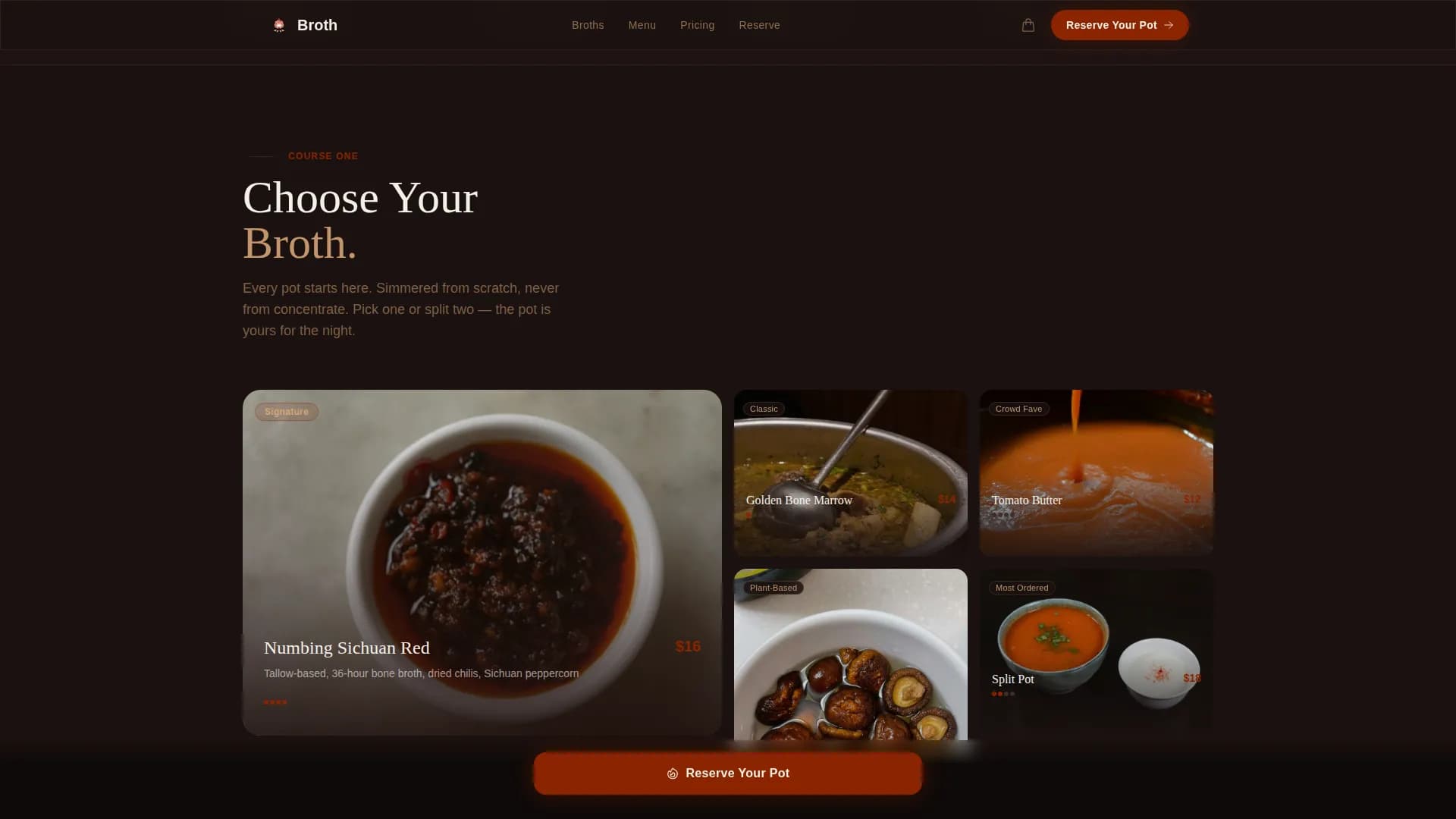 Broth — Luxe Hot Pot Landing Page Template