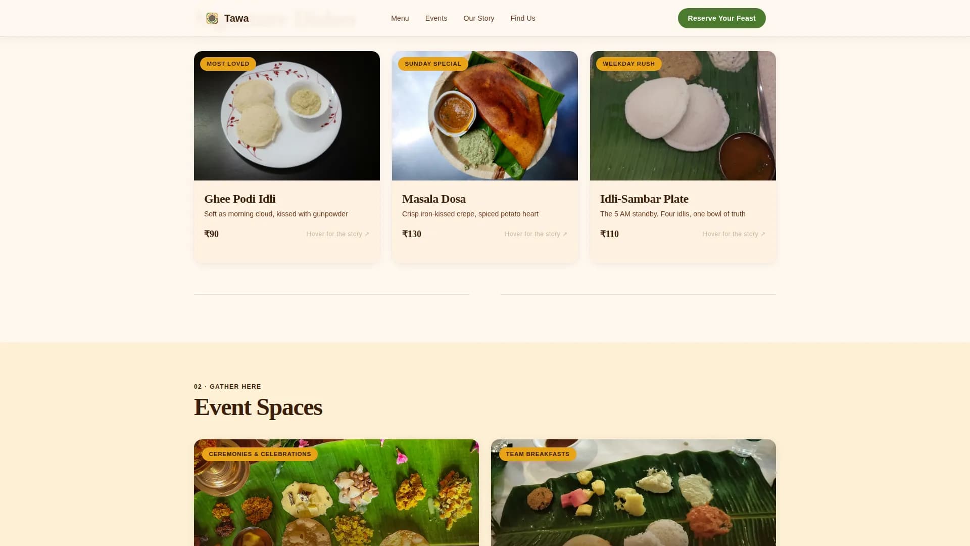 Tawa — South Indian Landing Page Template