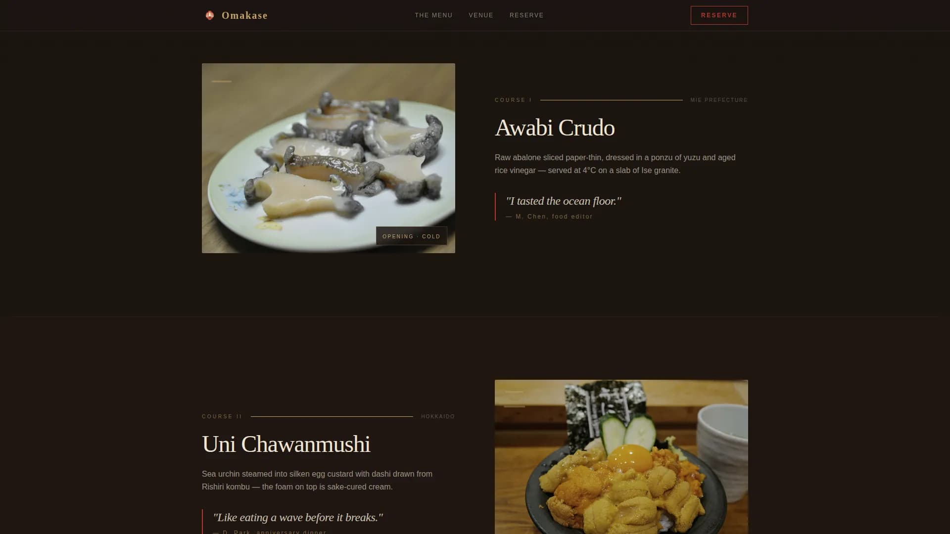 Omakase — Elite Sushi Experience Landing Page Template