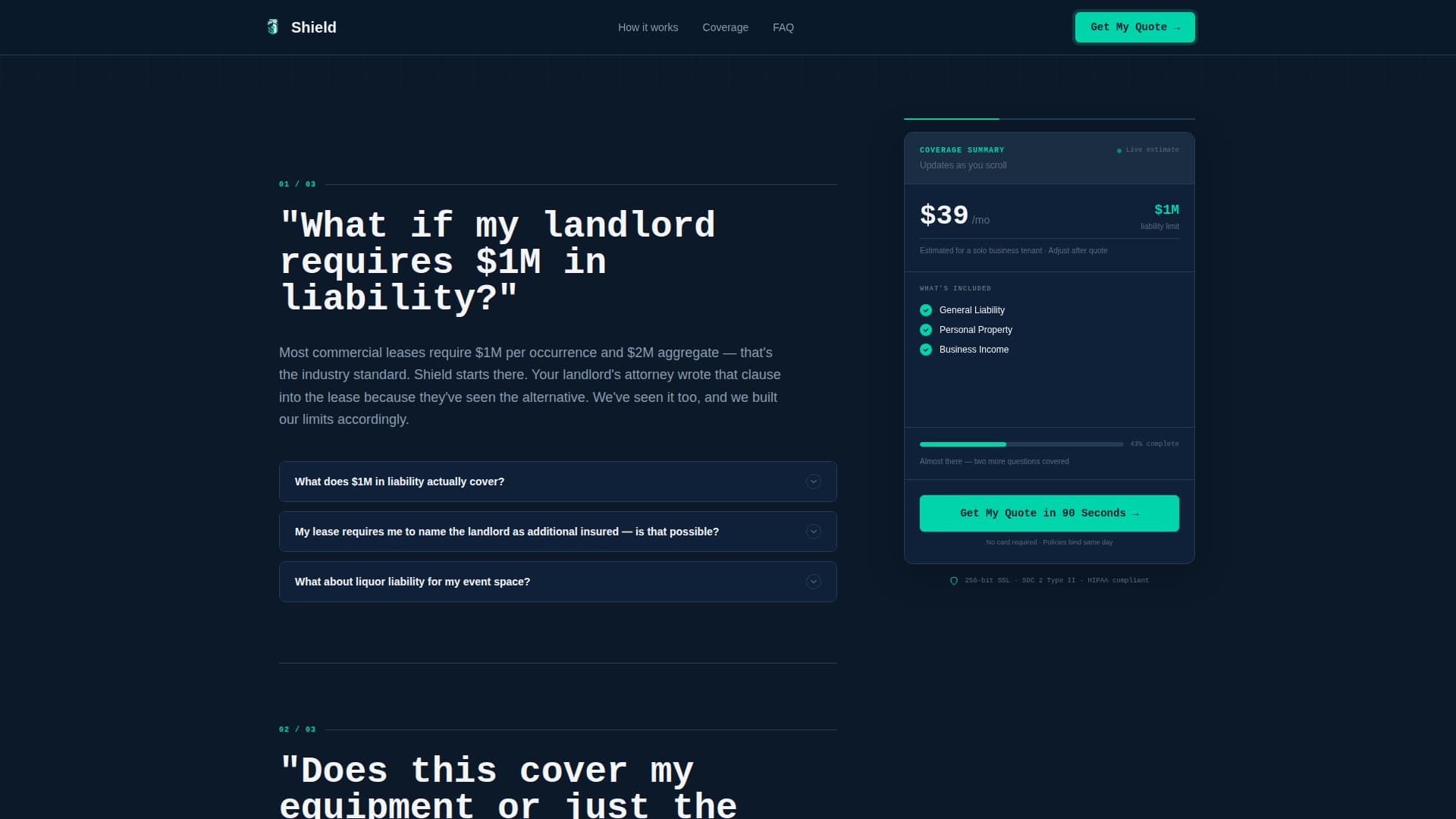 Small Business Owner Insurance FAQ Website Template