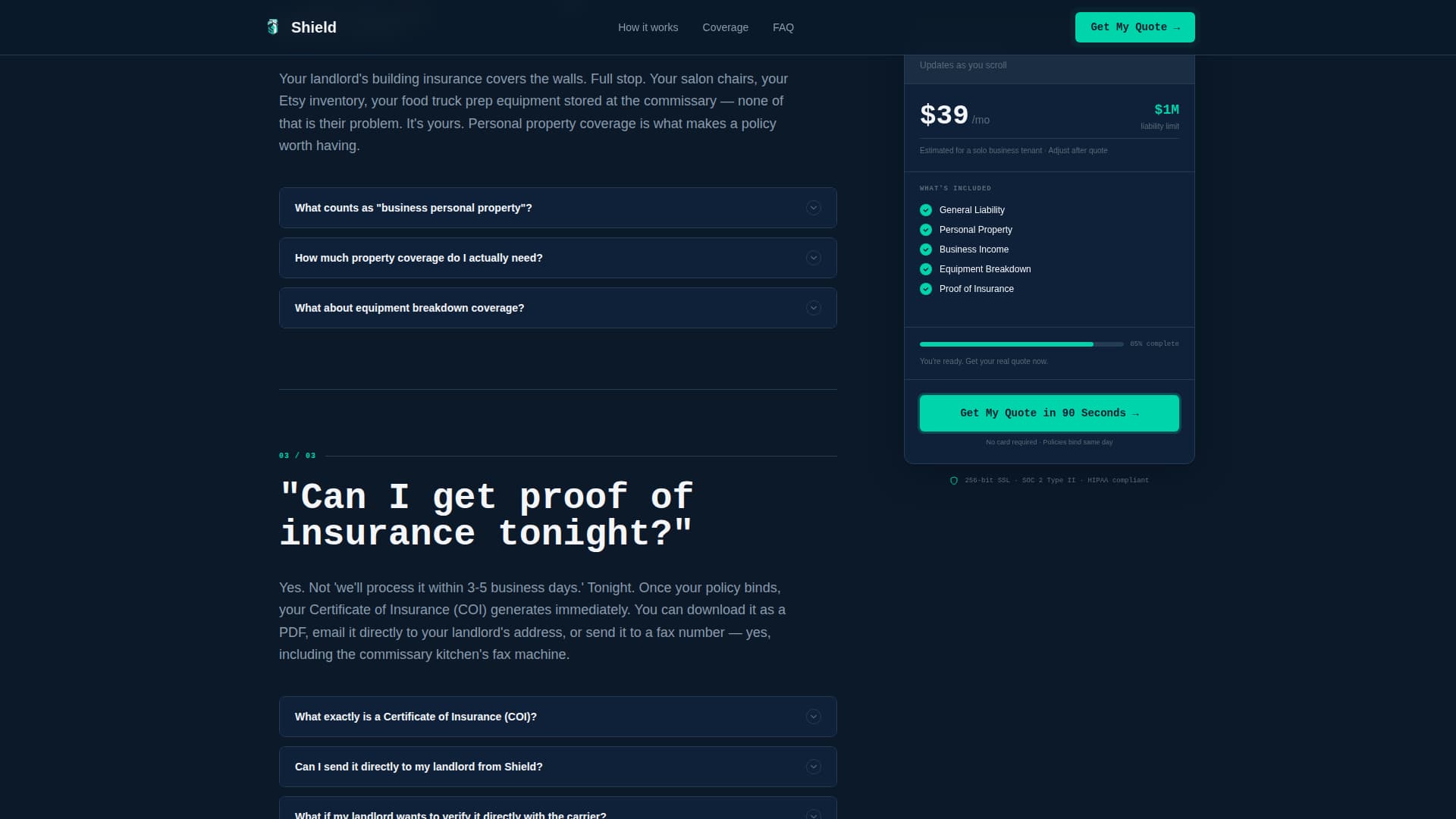 Small Business Owner Insurance FAQ Website Template