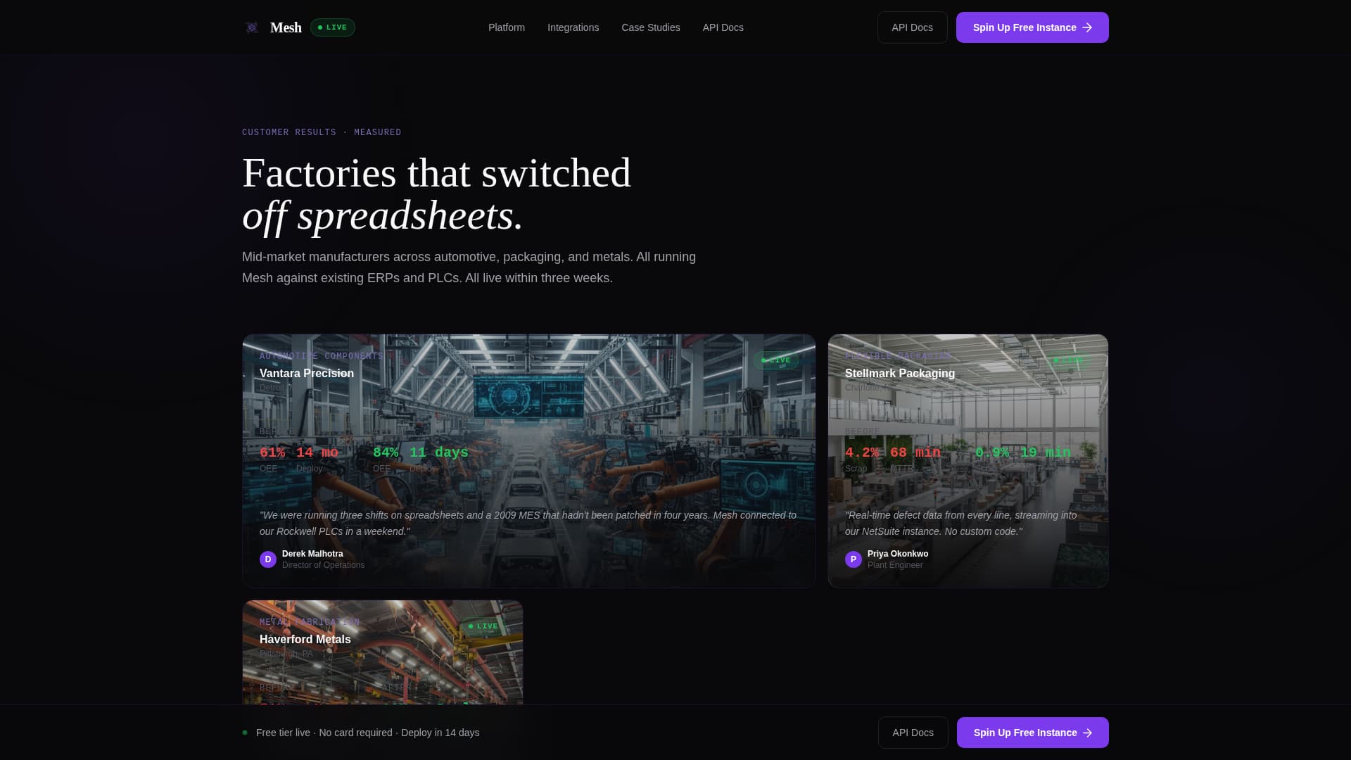 Mesh - Composable MES Landing Page Template