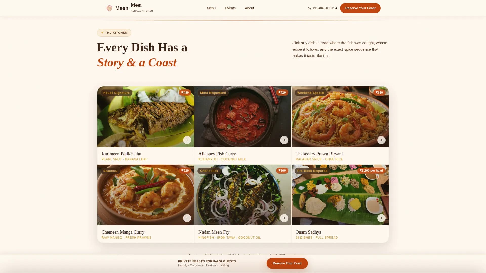 Meen — Premium Kerala Seafood Landing Page Template