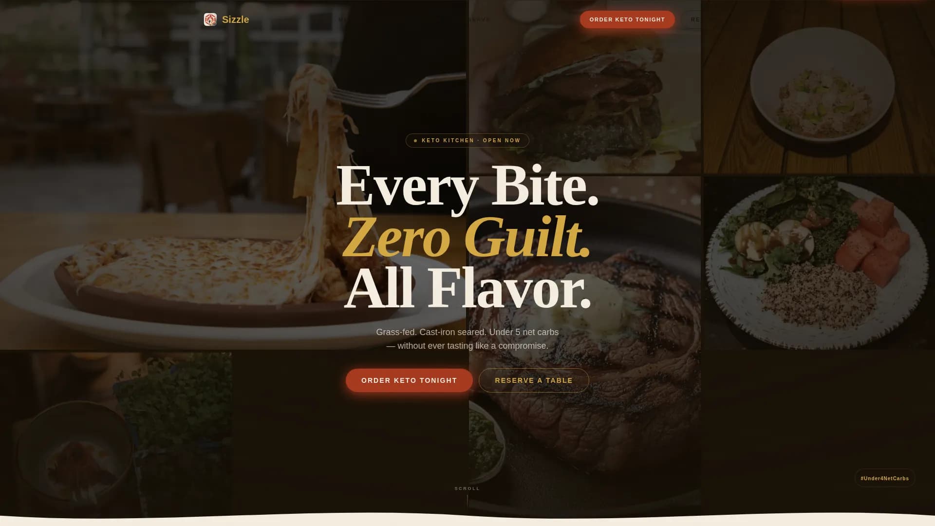 Sizzle — Simple Keto Restaurant Landing Page Template
