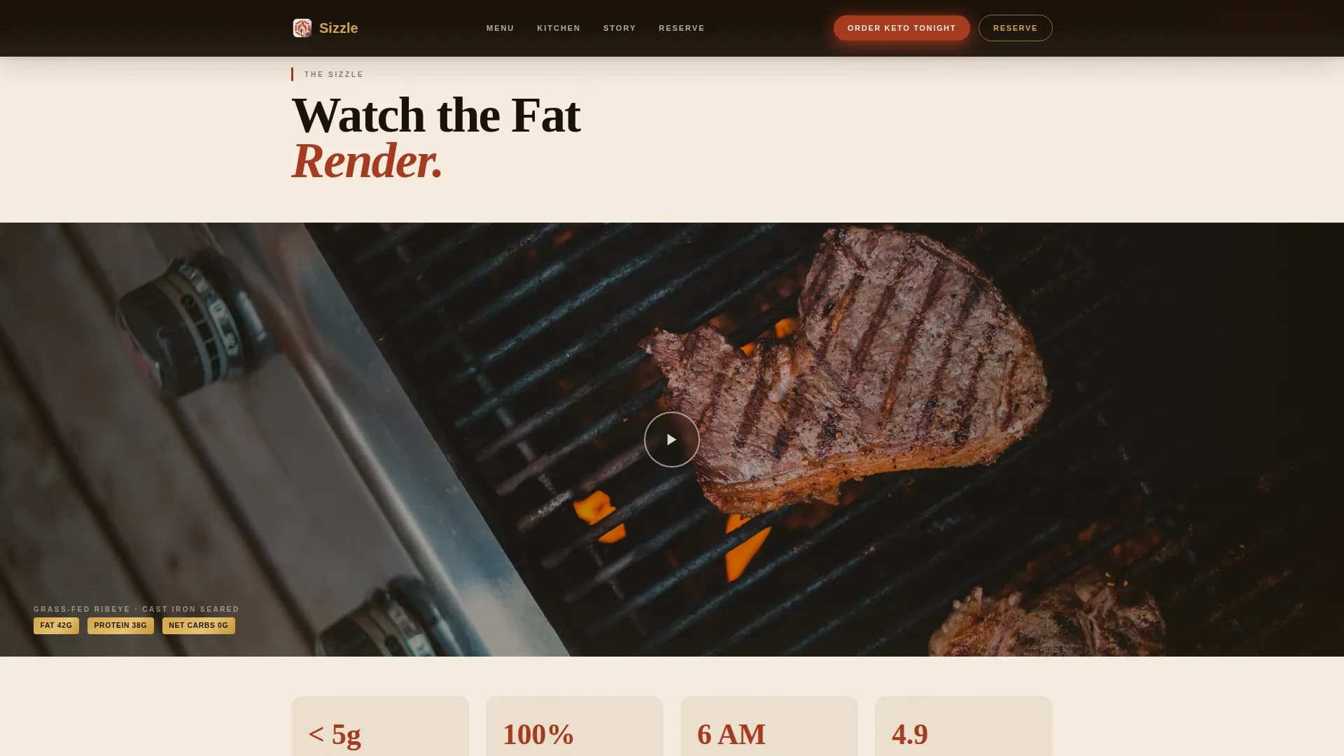 Sizzle — Simple Keto Restaurant Landing Page Template